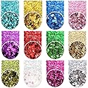 Holographic Chunky Sequins 12 Colors Mixed Laser Cosmetic Glitter for Face, Body, Eye, Hair, Nail Art, Lip Gloss - Festival Glitter Makeup