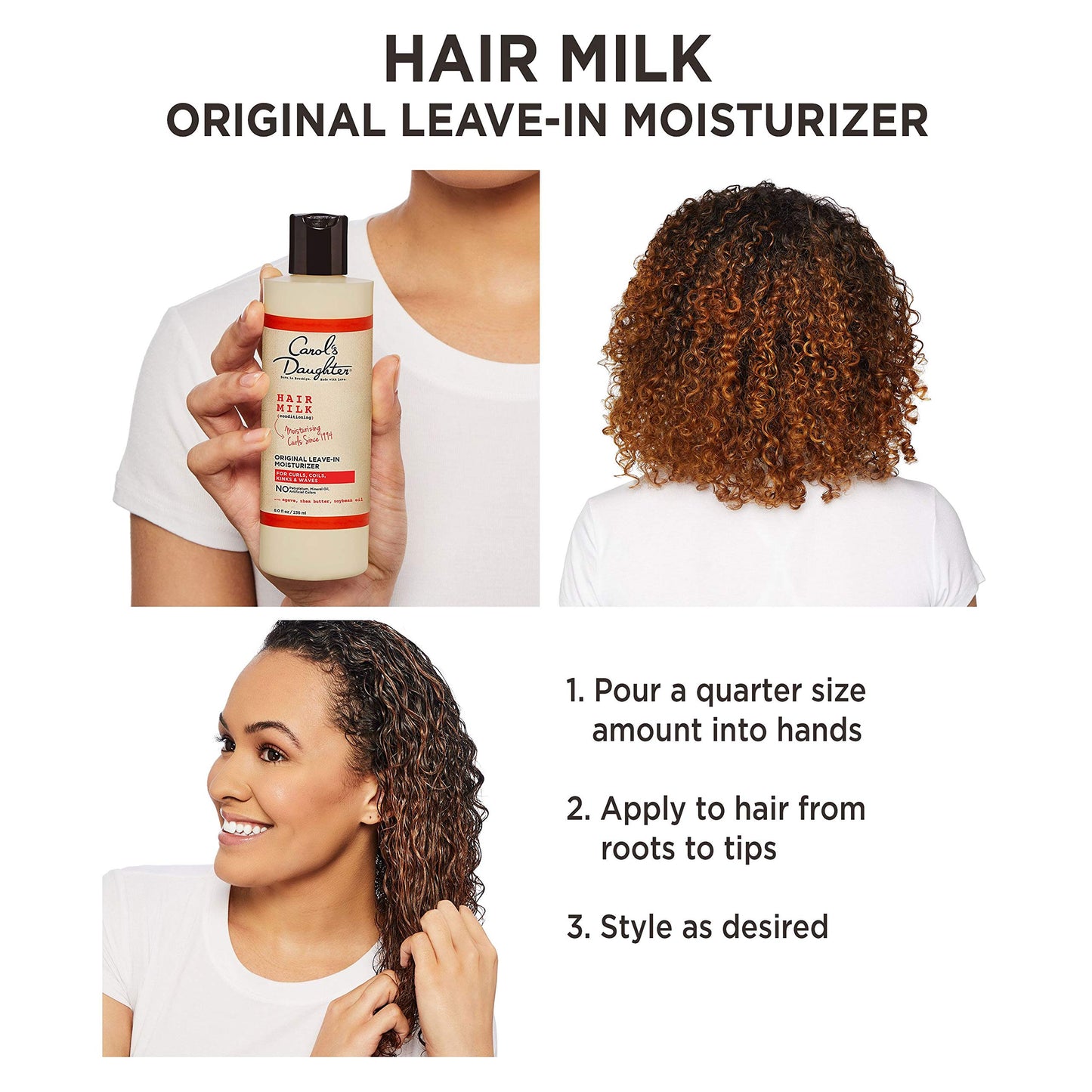 Curly Hair Products by Carol's Daughter, Hair Milk Original Leave-In Moisturizer for Curls, Coils and Waves with Agave and Shea Butter, 8 Fl Oz