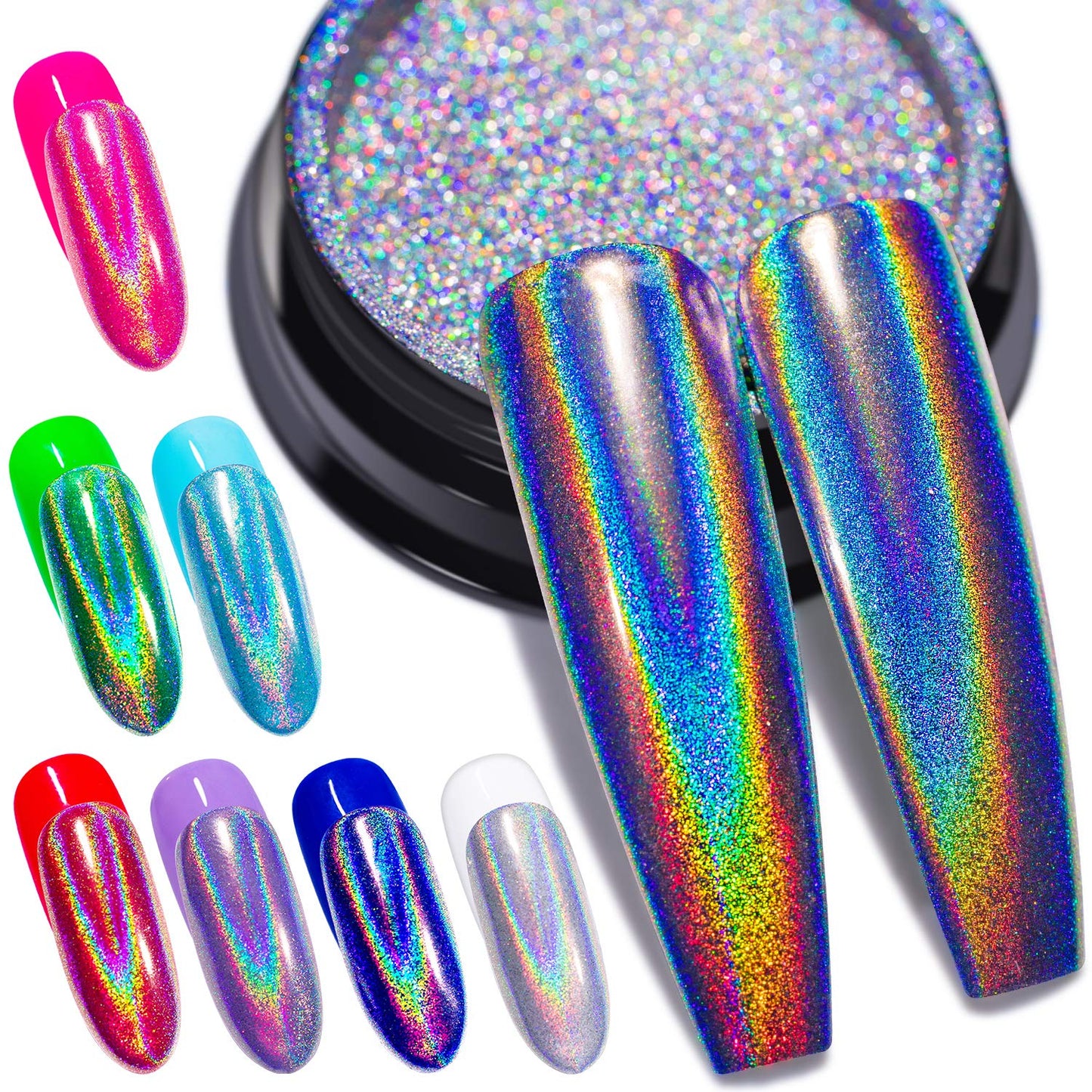 GA&EN Holographic Nail Polishing Powder Fine Rainbow Holo Unicorn Mirror Laser Effect Multi Chrome Manicure Pigment Glitter Dust for Salon Home Nail