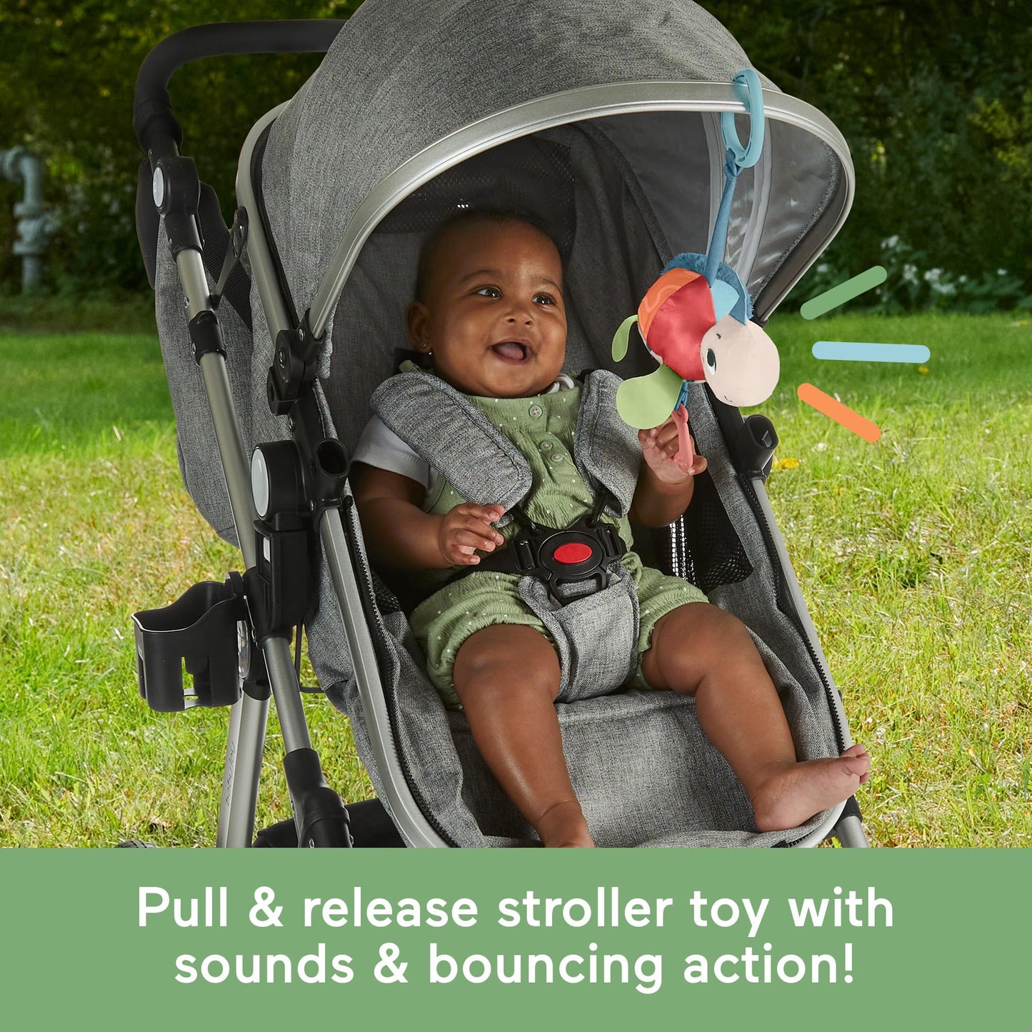 Fisher-Price Baby Stroller Toy Planet Friends Sea Me Bounce Turtle Plush with Teether, Motion & Sounds for Newborns Ages 0+ Months