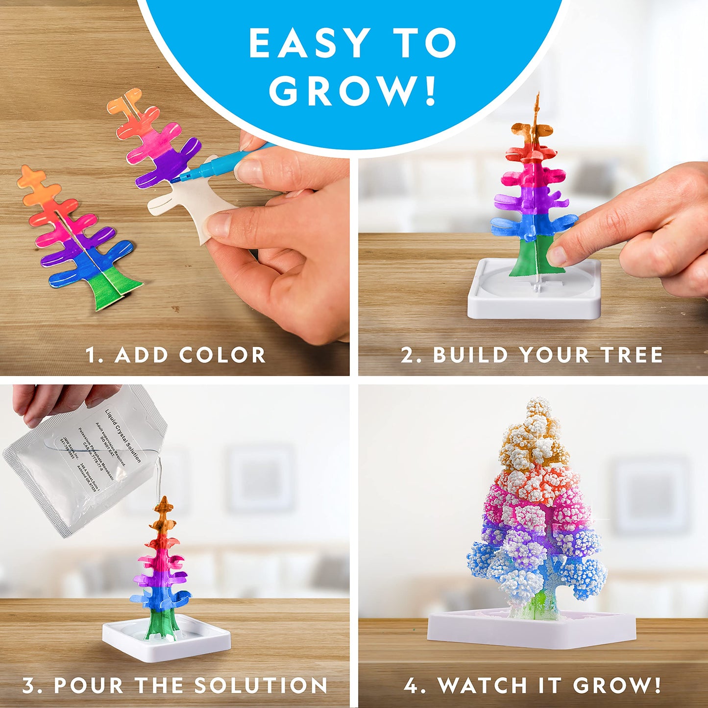 National Geographic Crystal Growing Craft Kit – Grow 6 Crystal Trees in 6 Hours, Educational STEM Arts & Crafts Kit with Geode & Art Supplies for Kids