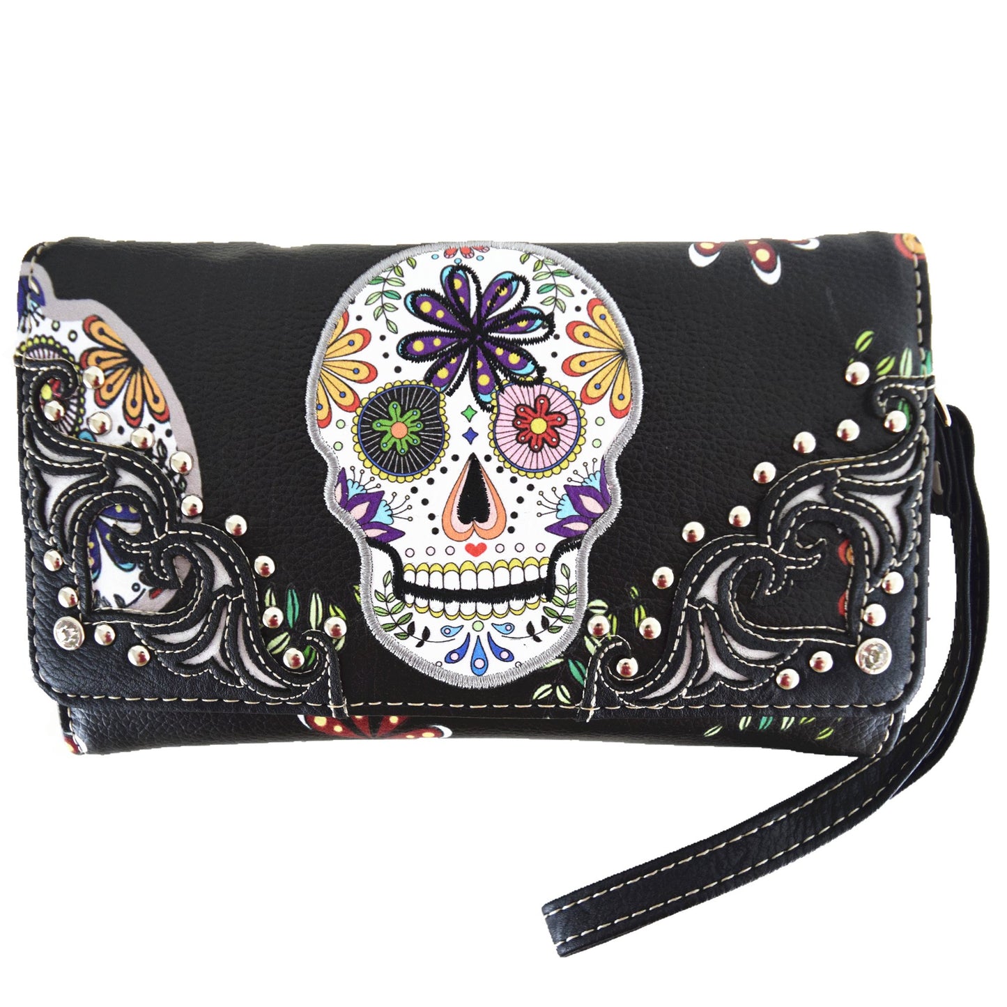Sugar Skull Day of the Dead Backpack Purse Set ,Vegan Leather Skull Handbag with Matching Wallet,Gothic Punk Rose Design for Women,Mini Backpack…