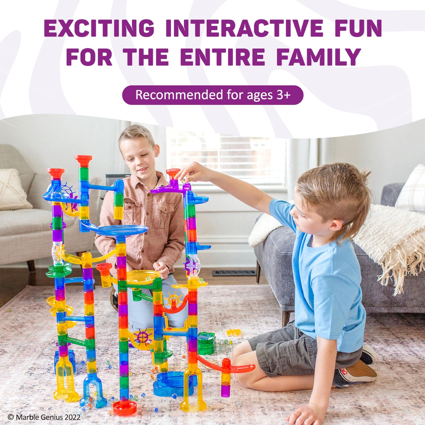 Marble Genius Marble Run 150pcs – Maze Track Building Toy with 65 Glass Marbles & 85 Translucent Pieces for Kids Ages 4-8, Teens & Adults