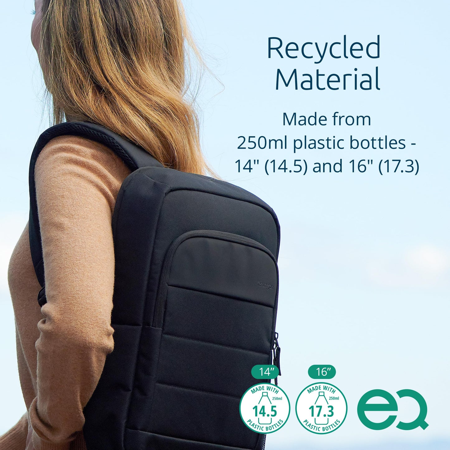 Kensington EQ Laptop Backpack 14”, Padded Shoulder Straps, Side Pocket (K60391WW), Black