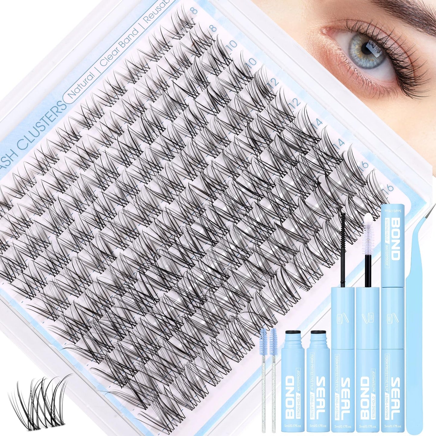 Natural Lash Clusters Kit Invisible Band Eyelash Clusters DIY Lash Extension Kit Wispy Eyelash Extension Kit Clear Band Cluster Lashes with Lash Glue Beauty and Personal Care zanlufly Default Title