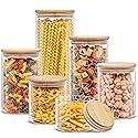 JoyJolt Borosilicate Glass Jars With Bamboo Lids. 6 Pc Set of Air Tight Sealable Containers. Food Jar Canisters with Airtight Lid for Pantry Storage…