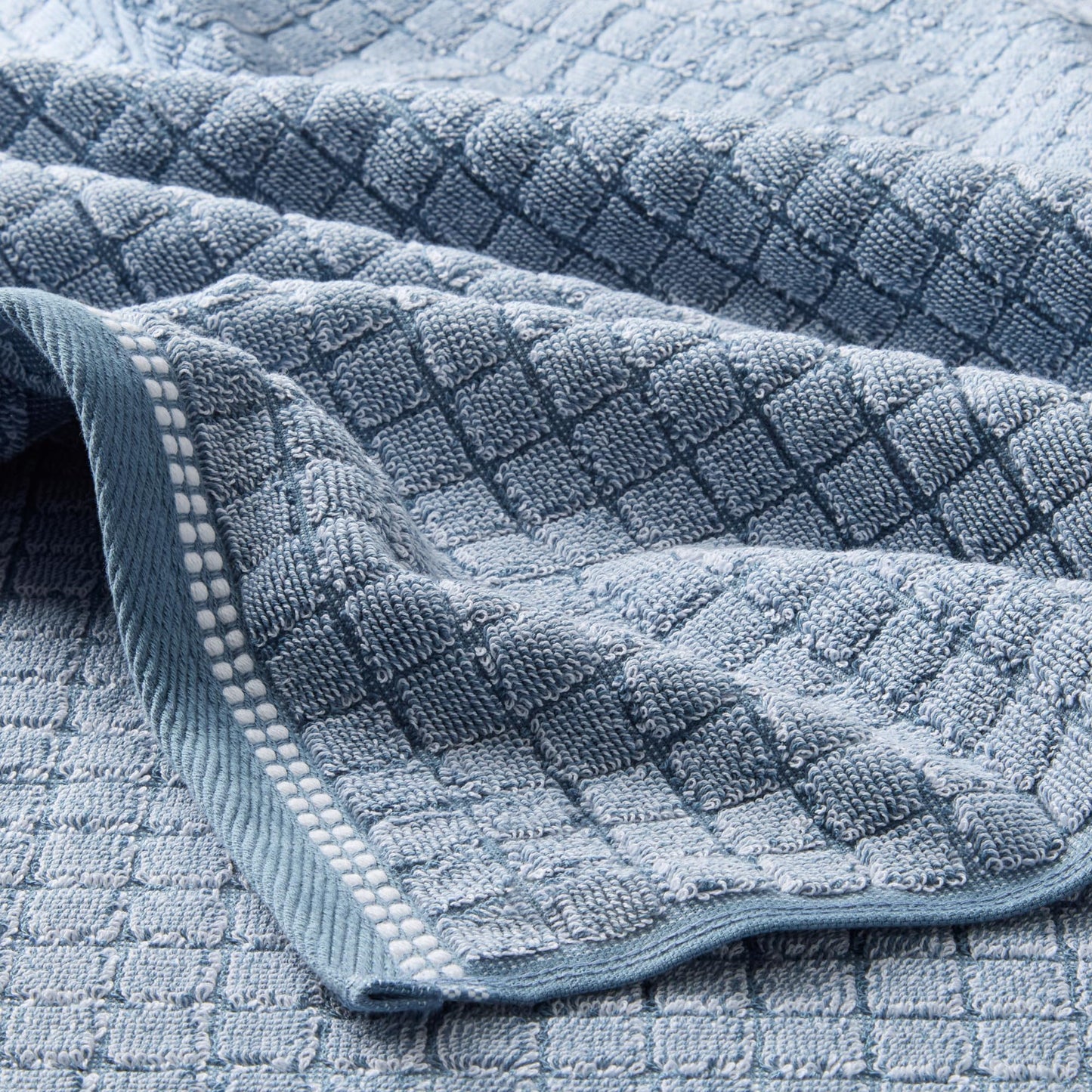 Town & Country Everyday 4-Piece Textured Windowpane Hand Towel Set, 20x30-Inch, 100% Cotton, Plush & Absorbent 550GSM, Blue