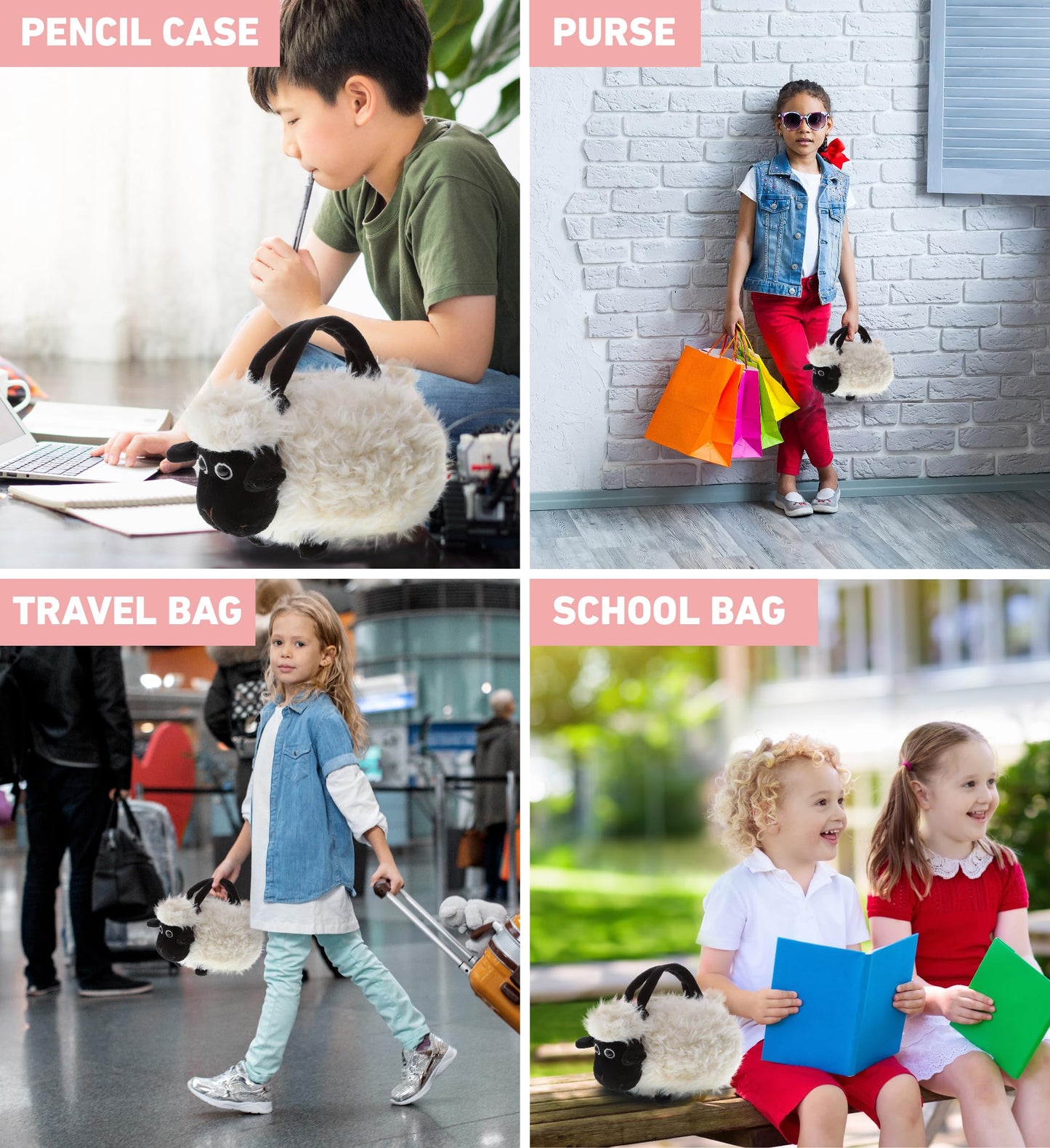 DolliBu Black Nose Sheep Plush Handbag - Super Soft Plush Stuffed Animal Purse for Children's Accessories, Kids Hand Bag Toy Purse for Girls & Boys