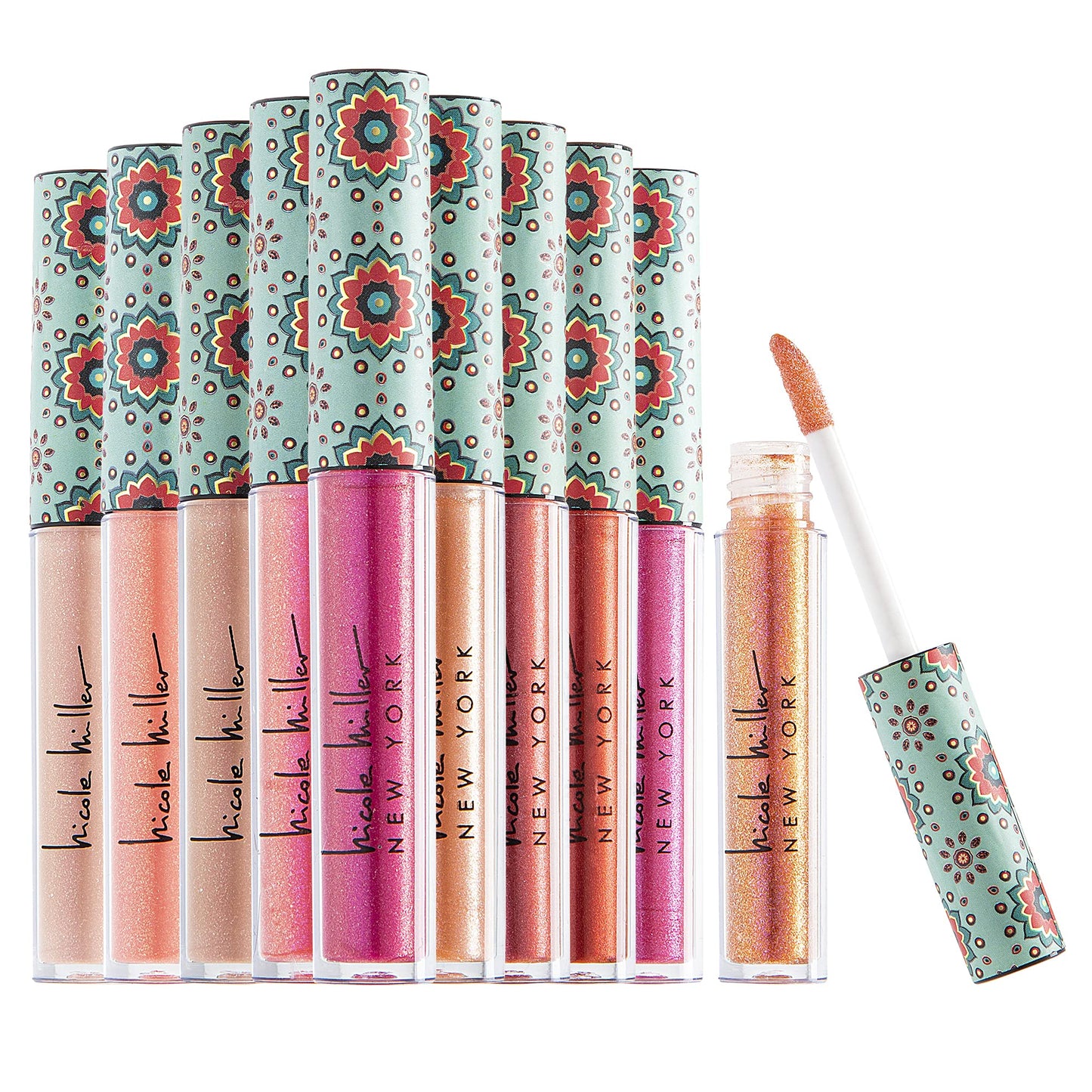 Nicole Miller Lip Gloss Collection Shimmery Glosses for Women and Girls Long Lasting Color Set with Rich Varied Colors, Pink Glossy, 10 Count (Pack