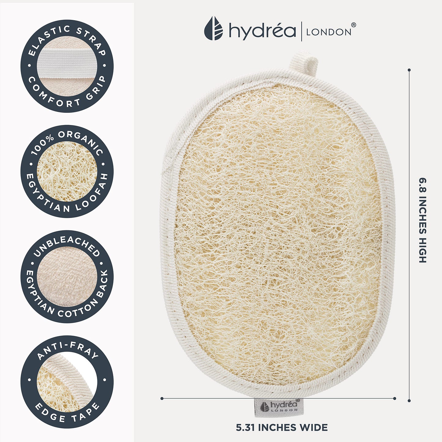 Hydréa London Organic Egyptian Loofah Luxury Exfoliating Body Pad Natural Quality Spa Bodycare for Bath Shower