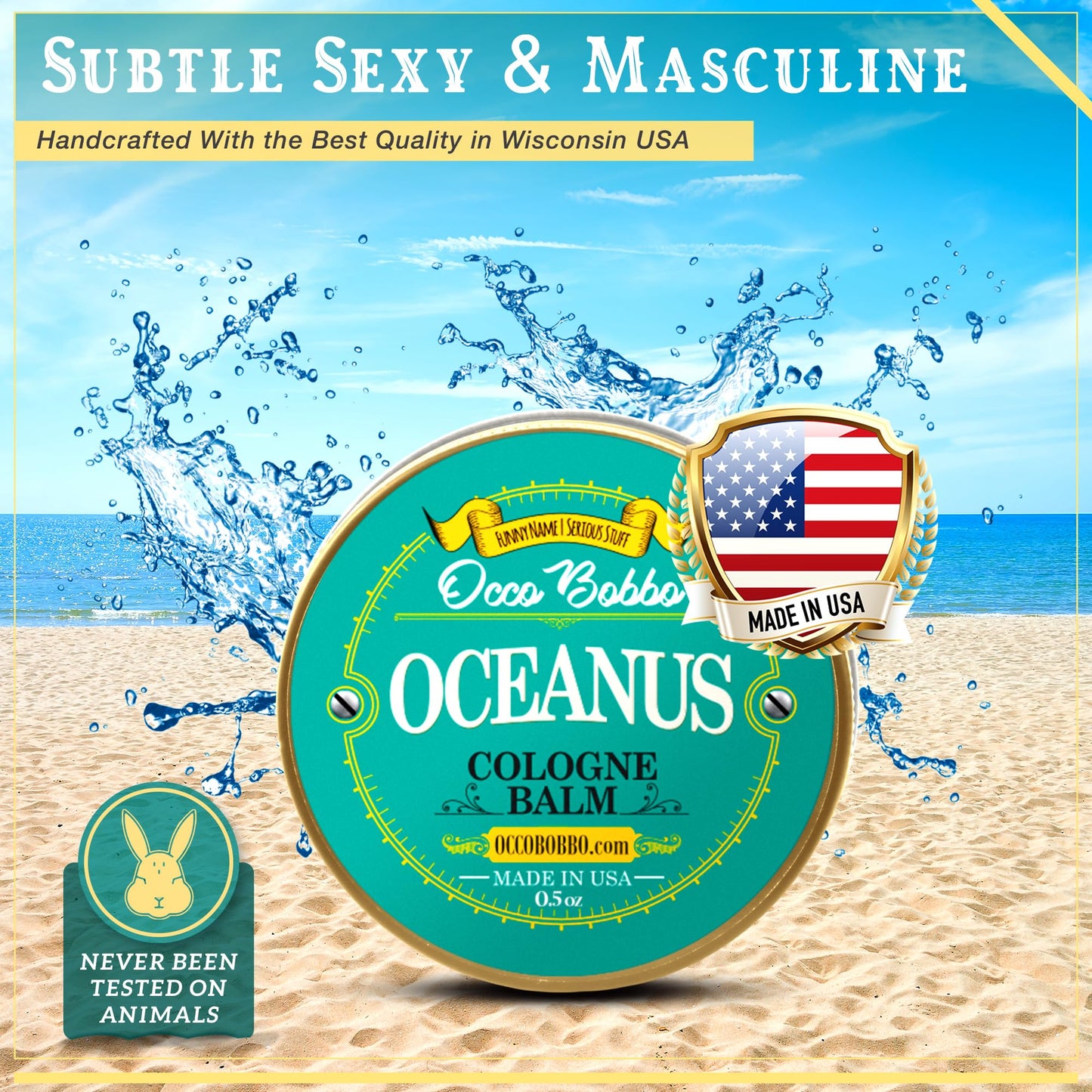 Handy Hound Occo Bobbo - Oceanus Solid Cologne Men - Made In the USA - A Clean Masculine Scent - All Natural Ingredients - .5 oz