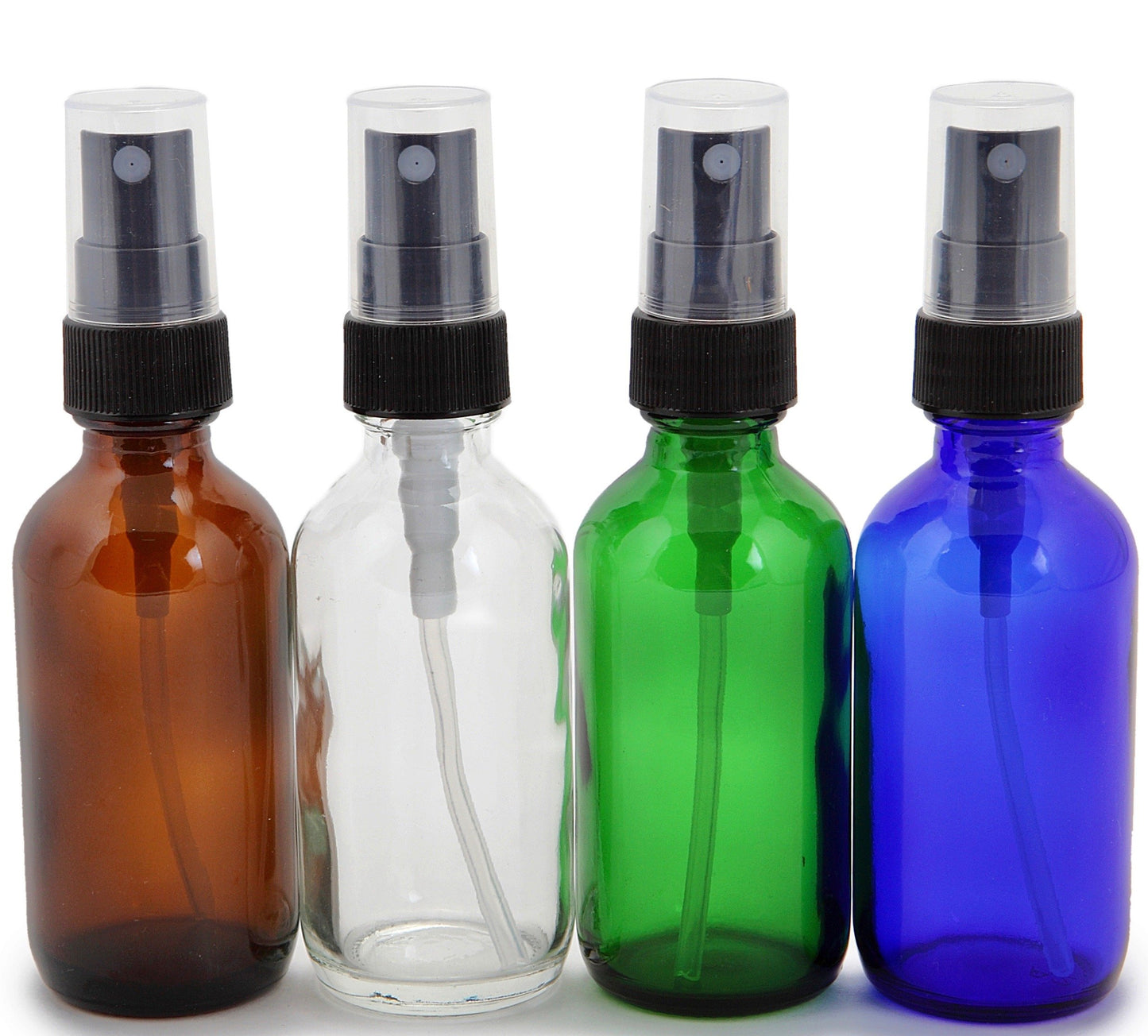 Vivaplex, 12, Assorted Colors, 2 oz Glass Bottles, with Black Fine Mist Sprayers