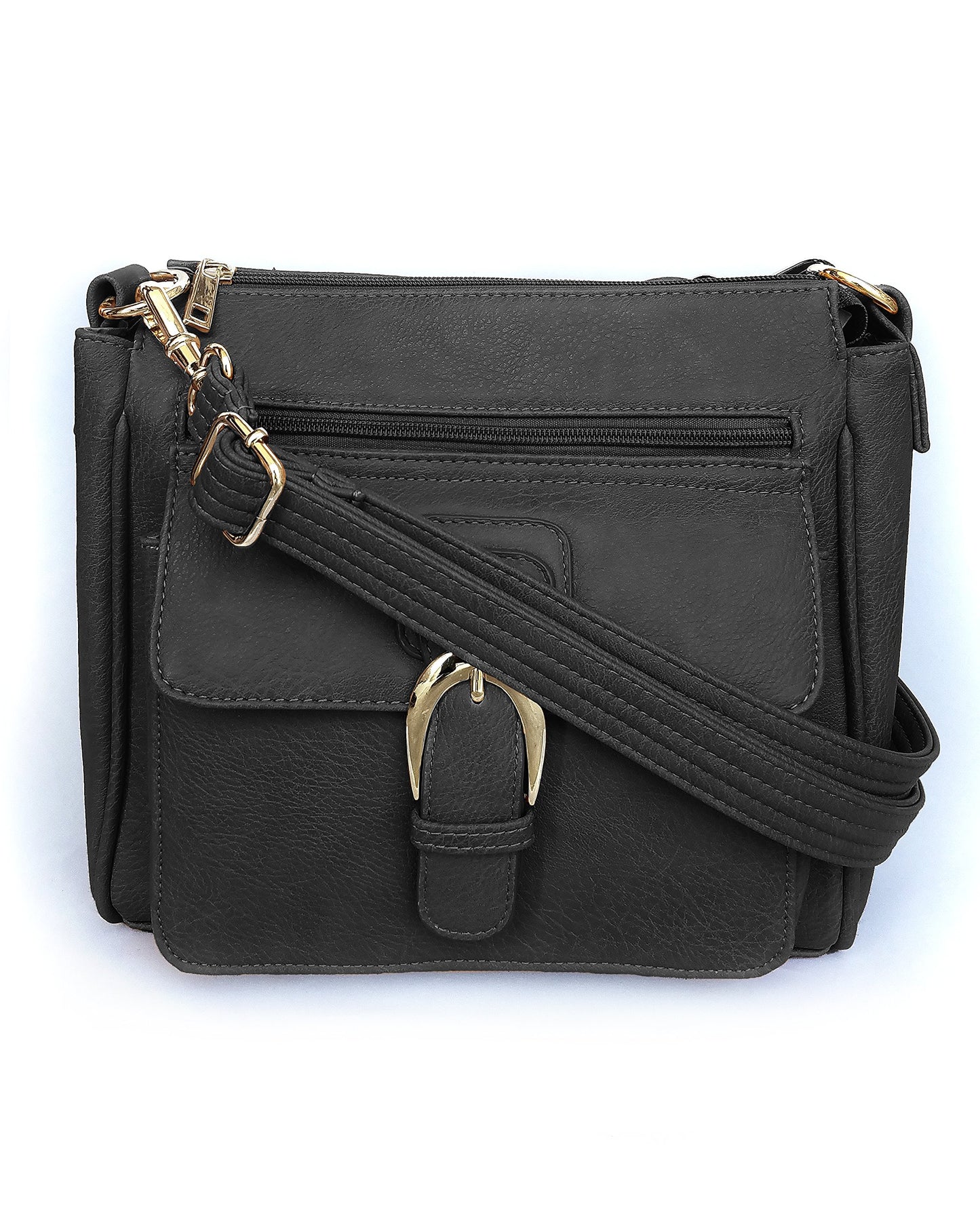Roma Leathers Concealed Carry Cross Body Handbag - Premium Black Vegan Leather - Adjustable, Detachable, and Wire Reinforced Shoulder Strap - Front…