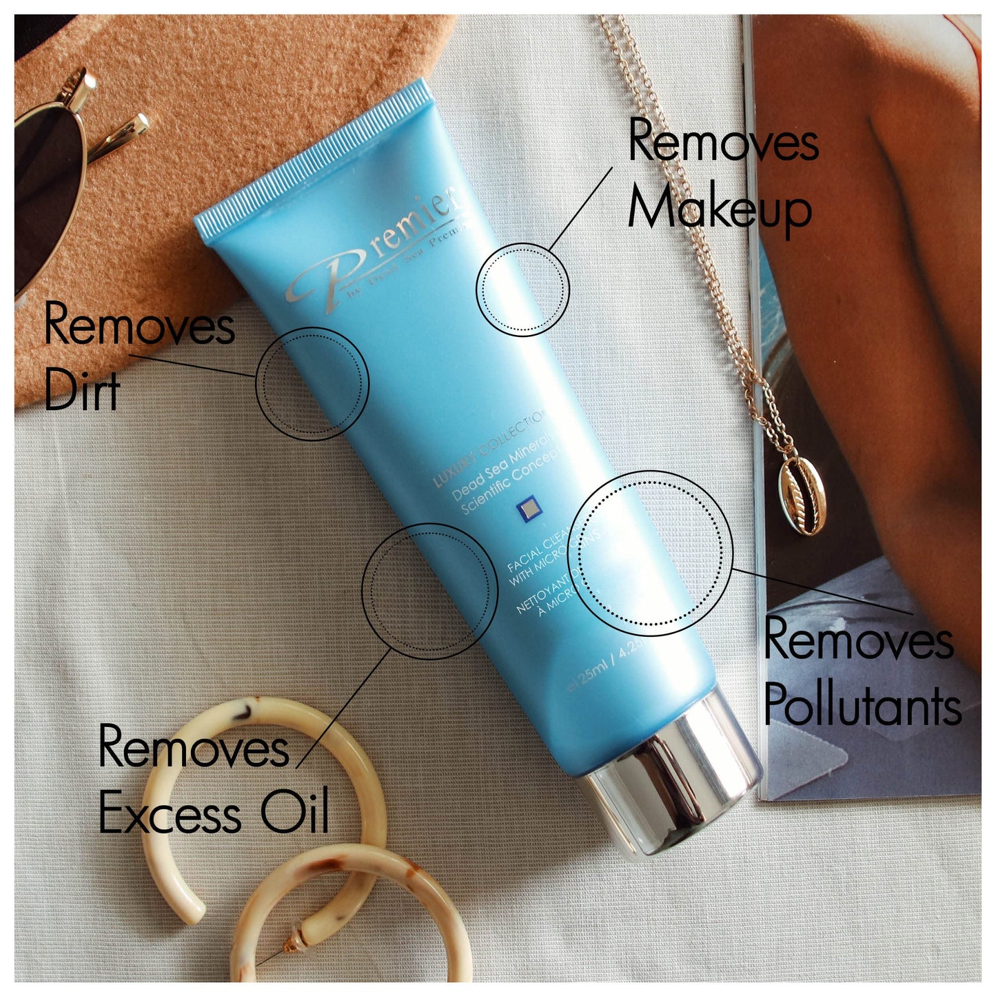 Premier Dead Sea Facial Cleanser with Micro Grains, Luxury collection foaming face wash, daily use skin care, nondrying, anti-aging Skin Care