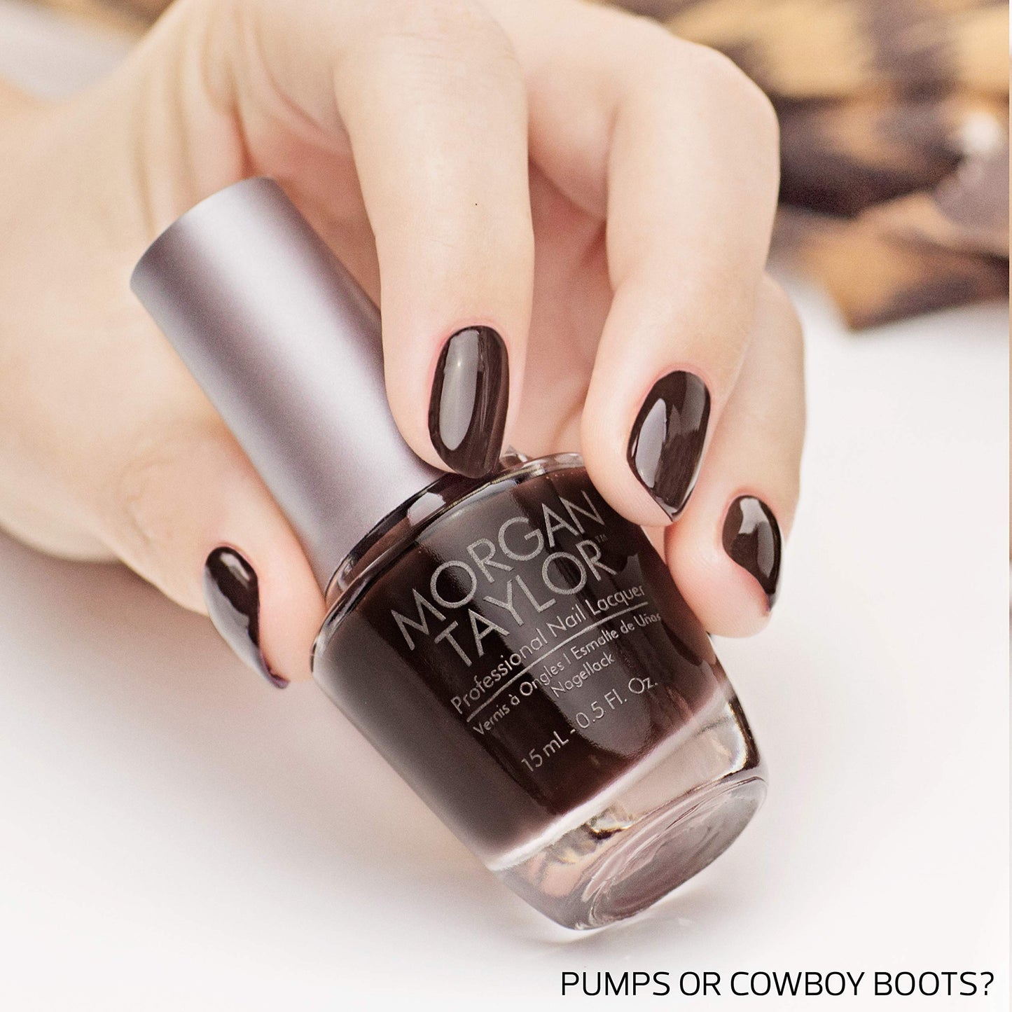 Morgan Taylor Nail Lacquer (Pumps Or Cowboy Boots?) Black Professional Lacquer, Vibrant, Chip-Resistant, Fast-Drying, Long-Lasting, High-Shine