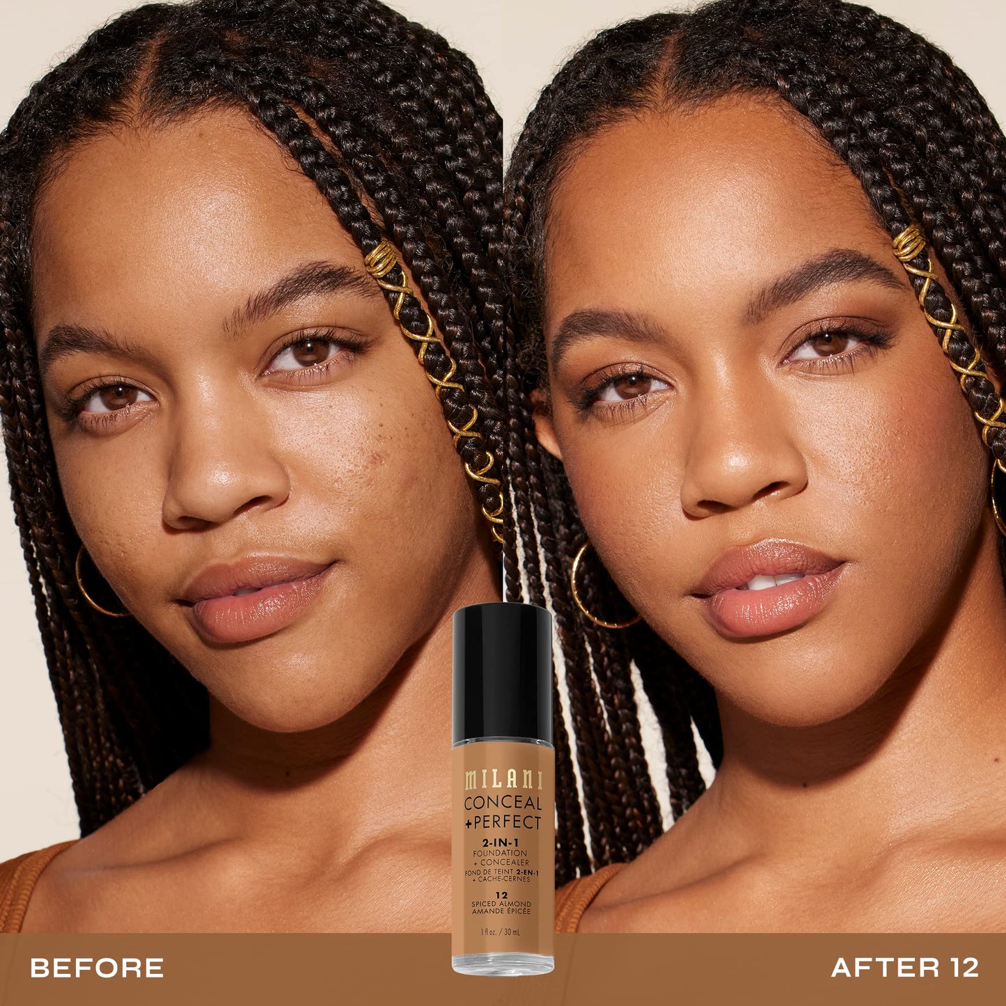 Milani Conceal + Perfect 2-in-1 Foundation + Concealer for a Flawless Complexion, Under Eye Corrector, Cover Redness and Imperfections, Waterproof