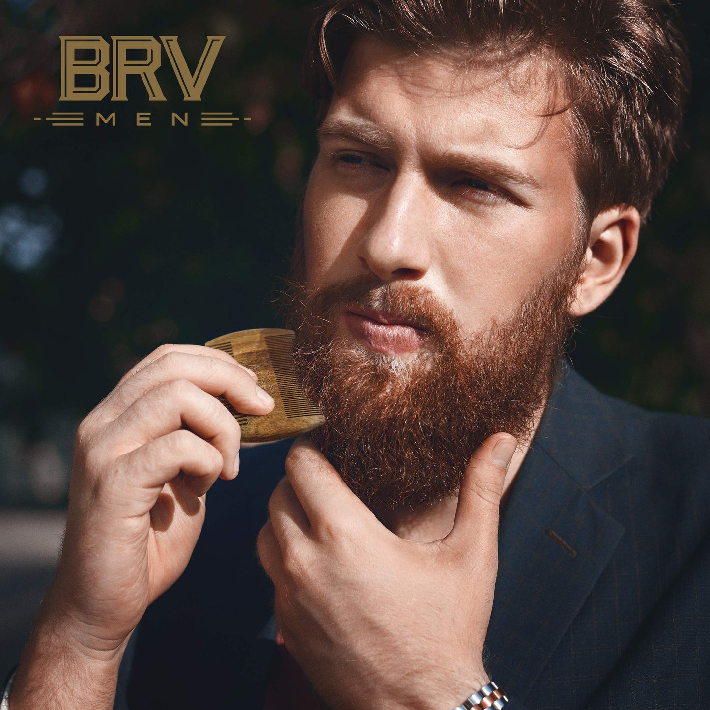 BRV MEN Beard & Mustache Comb, 100% Natural Green Sandalwood, Pocket Beard Comb with Carry Case, Wooden Beard Comb for Men For All Types and Styles