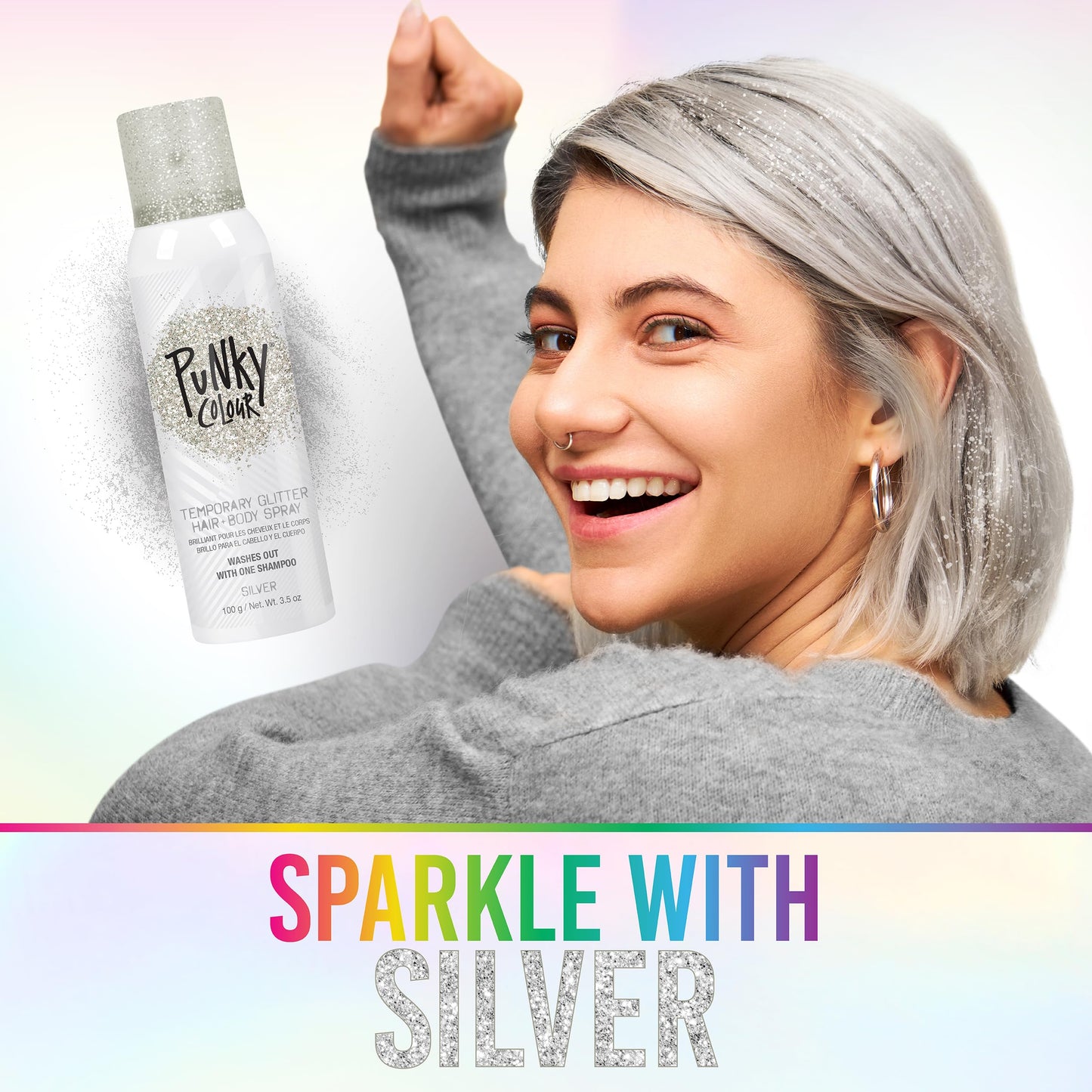 Punky Temporary Hair and Body Glitter Color Spray, Travel Spray, Lightweight, Adds Sparkly Shimmery Glow, Perfect to use On Hair, Skin