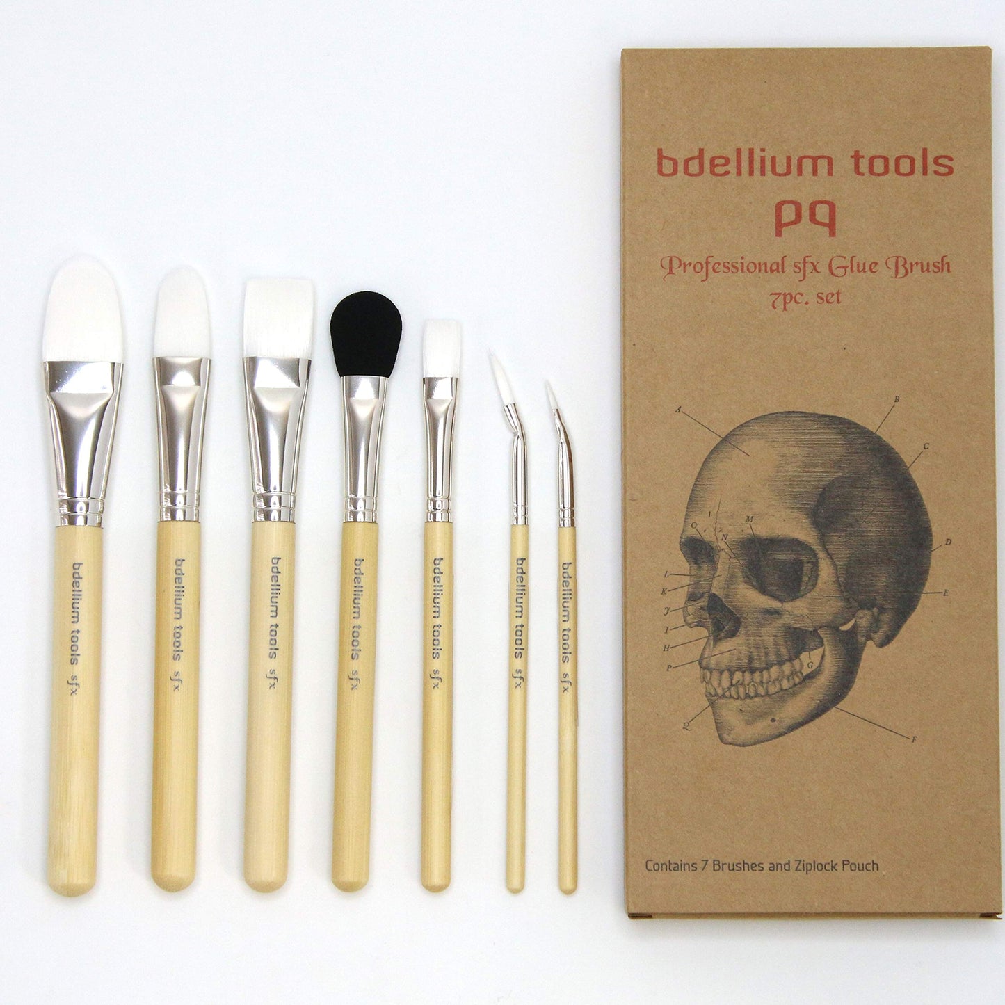 Bdellium Tools Professional Makeup Brush SFX Glue Brush Set 7 PC. With Ziplock Pouch