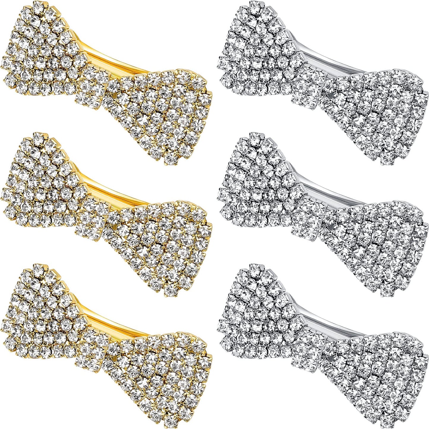 WILLBOND 6 Pcs Crystal Rhinestone Hair Clip Sparkly Bling Silver Gold Cute Bows Wedding Barrette for Women Mini Alligator Diamond Clip Bridal Hair