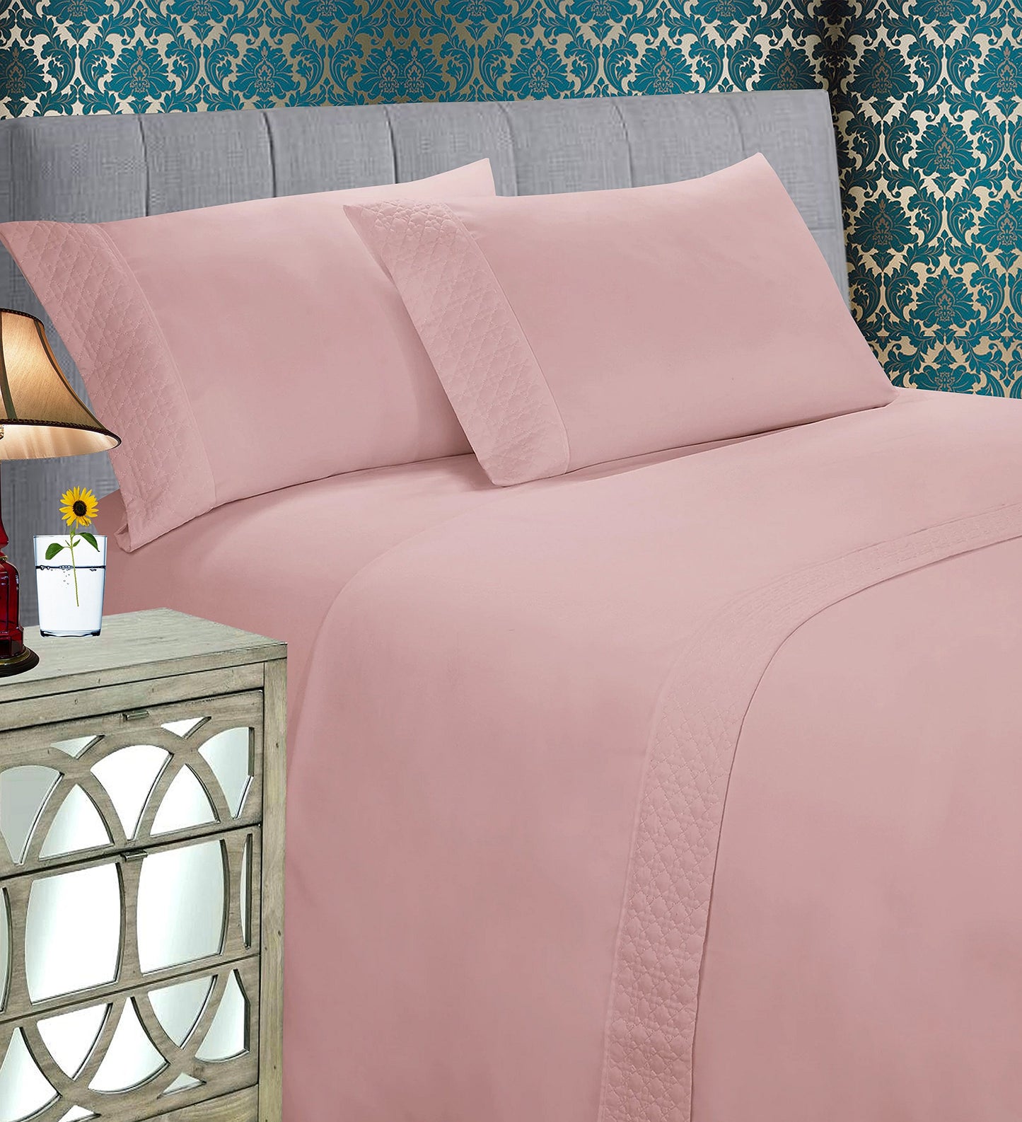 Elegant Comfort Luxury Best, Soft Coziest 4-Piece Bed Sheet Set! 1500 Premier Hotel Quality | Quilted Design on Flat Sheet and Pillowcases | Wrinkle