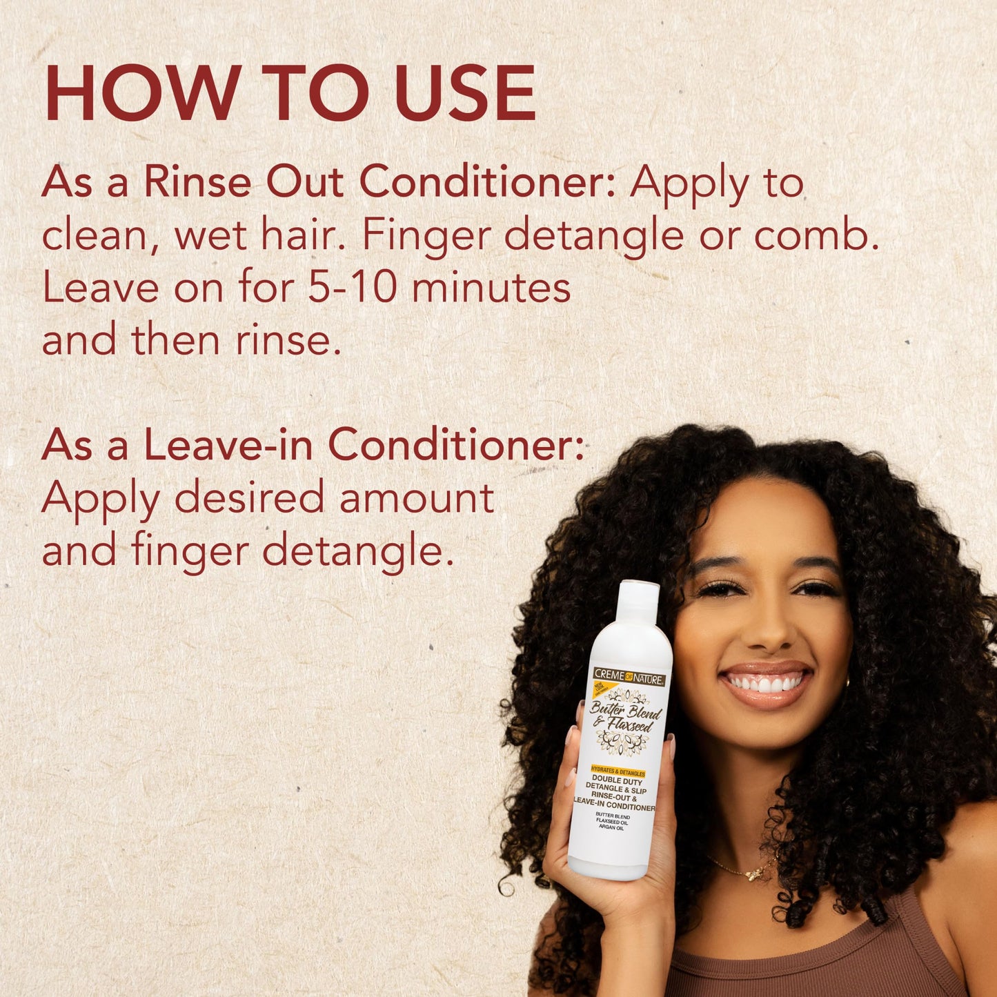 Creme of Nature Double Duty Detangle and Slip Rinse-Out and Leave-In Conditioner with Butter Blend, Flaxseed and Argan Oil, Moisture-Rich, Multi-Use