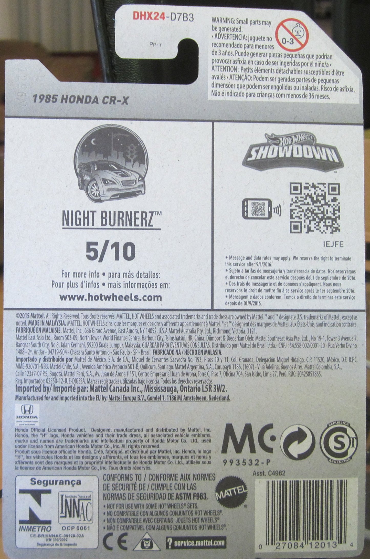 Hot Wheels 2016 Night Burnerz 1985 Honda CR-X 85/250, White