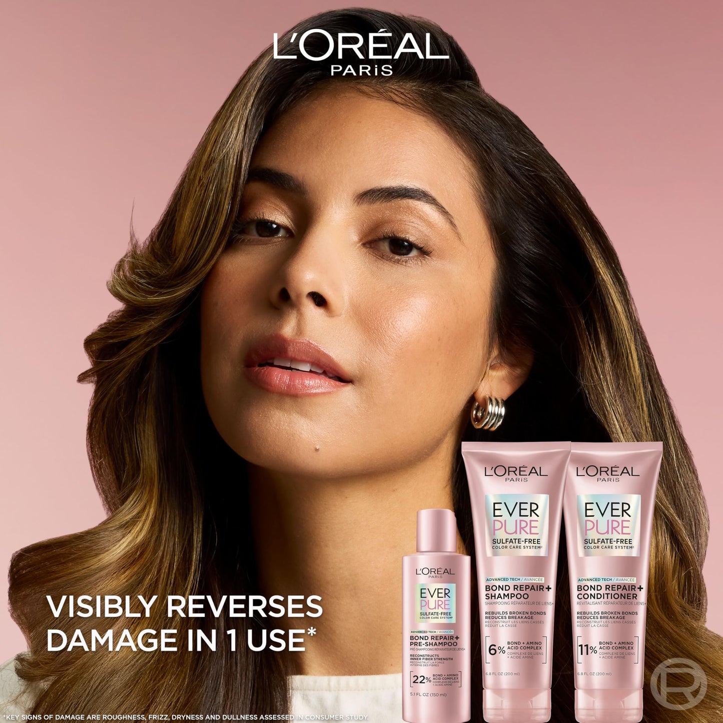 L'Oreal Paris Sulfate Free Bond Repair+ Shampoo and Conditioner Set with Bond + Amino Acid Complex, Strengthens and Repairs Damaged or Color Treated