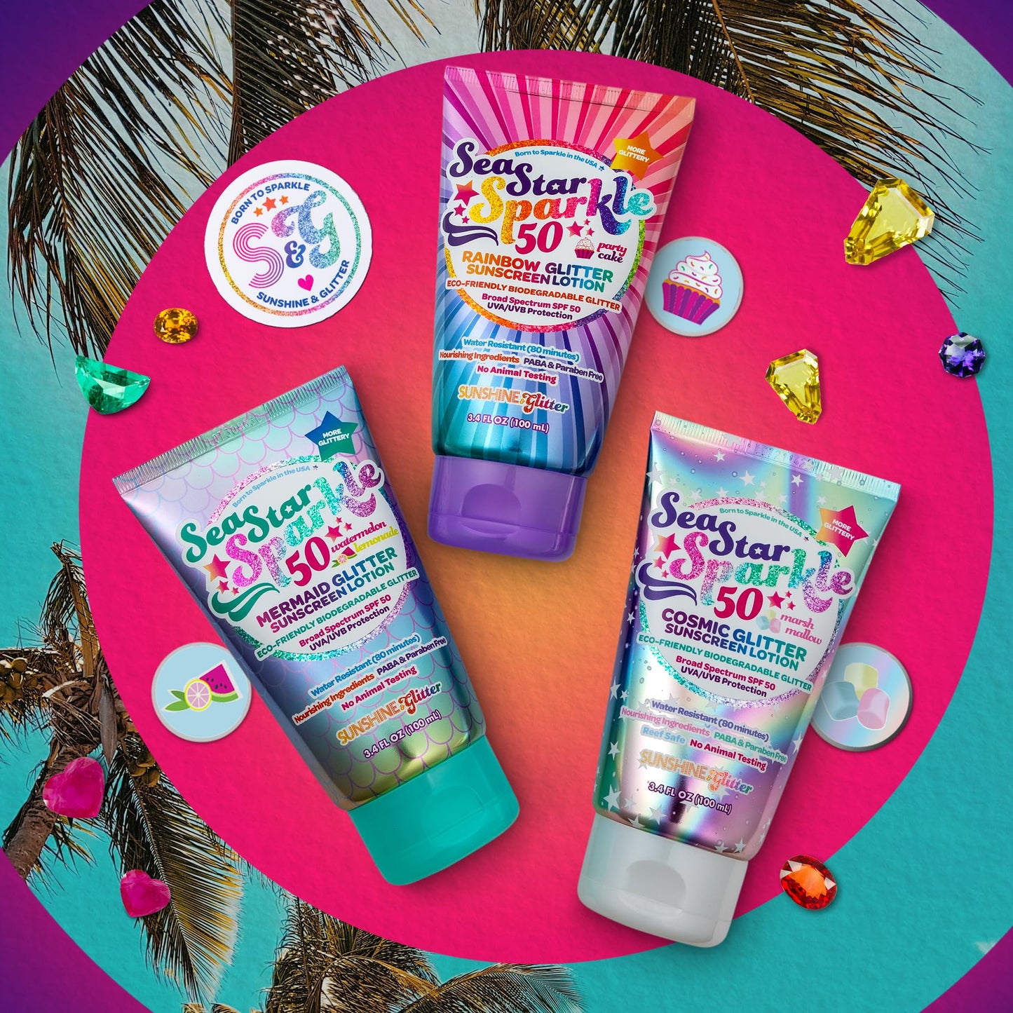 Seastar Sparkle - Cosmic Marshmallow Scented Glitter Sunscreen Lotion - SPF 50 - Biodegradable Sunscreen, Kids, Water Resistant, Glitter lotion