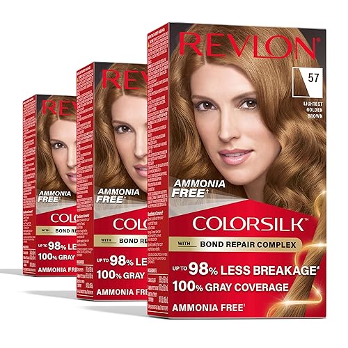 Revlon ColorSilk with Bond Repair Complex, Brown Permanent Hair Color, 100% Gray Coverage, Ammonia Free Hair Dye, Vegan Keratin, 57 Lightest Golden