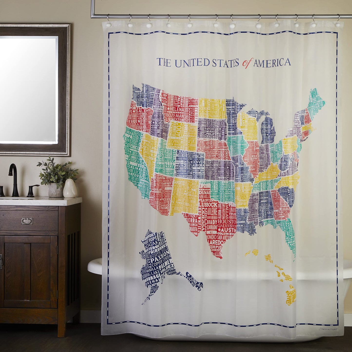 SKL Home by Saturday Knight Ltd. United States Map Shower Curtain,Multi