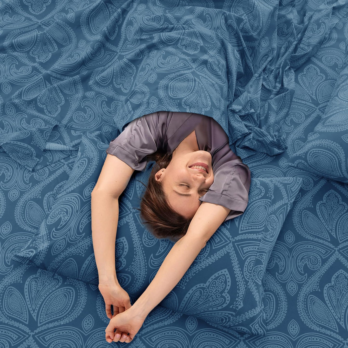 LUX Décor Paisley King Sheet Set - 6 Piece Ultra-Soft Microfiber Bed Sheets with Flat Sheet, 16 Inches Deep Pocket Fitted Sheet & 4 Pillowcases,