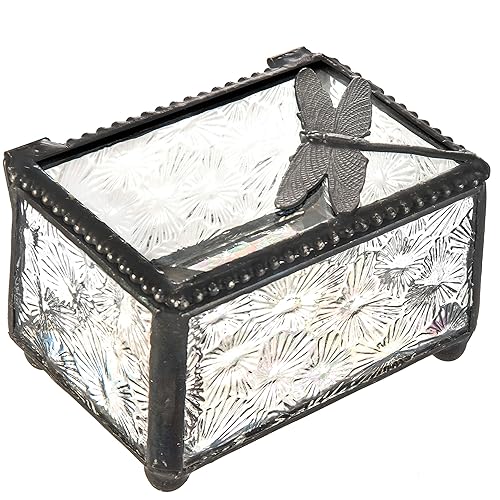 J Devlin Glass Art Dragonfly Trinket Box for Jewelry and Keepsakes Box 291