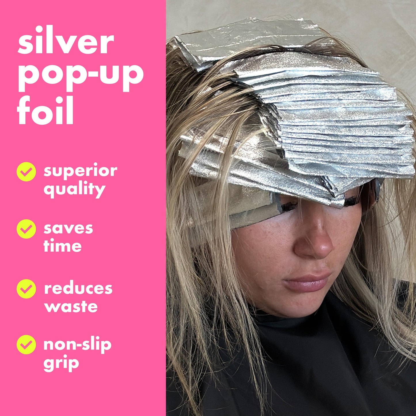 Colortrak Embossed Sheets Silver Aluminum Foil Pop-up Dispenser, 500 Pre-cut Sheets Non-slip Textured, for Hair Foil Coloring and Highlighting