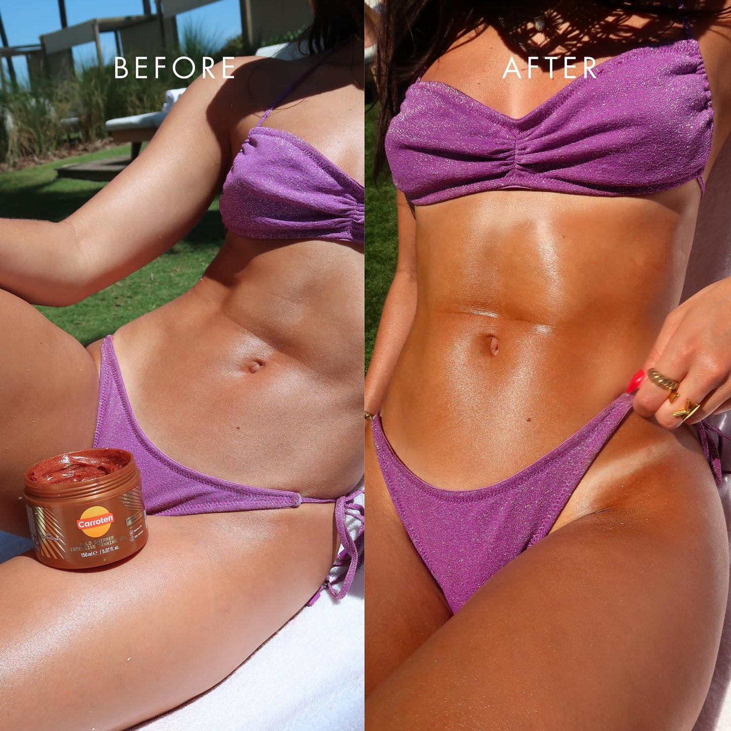 Carroten Gold Shimmer Tanning Gel | Browning Indoor/Outdoor Tan Accelerator | Non-Greasy, Water-Resistant with Carrot & Coconut Oil | Vitamin A & E