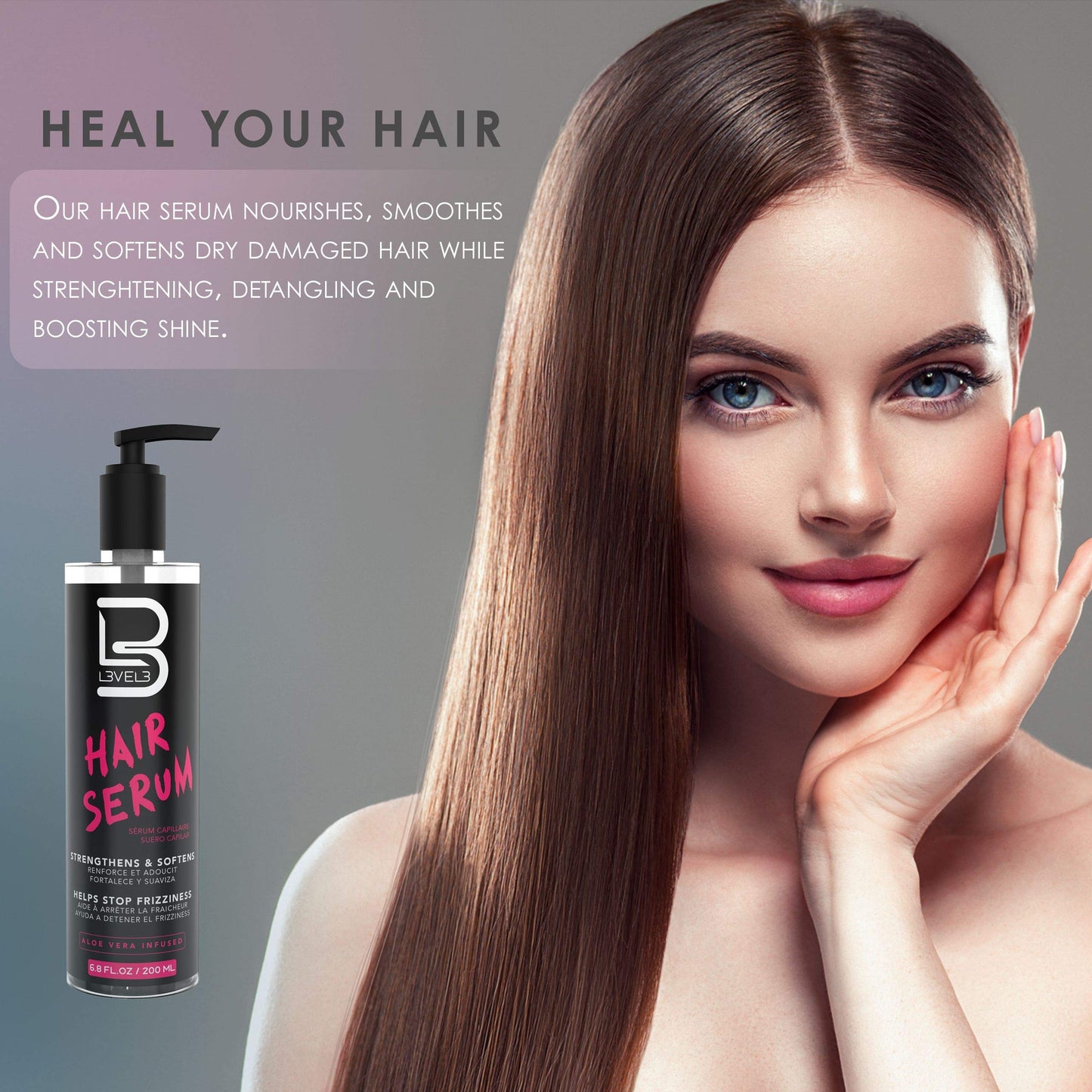 L3 Level 3 Hair Serum, Round Brush Set, Styling Powder & Hair Spray Kit - Repairs your Damaged Hair - Softens and Smoothing - Easy to Apply with No