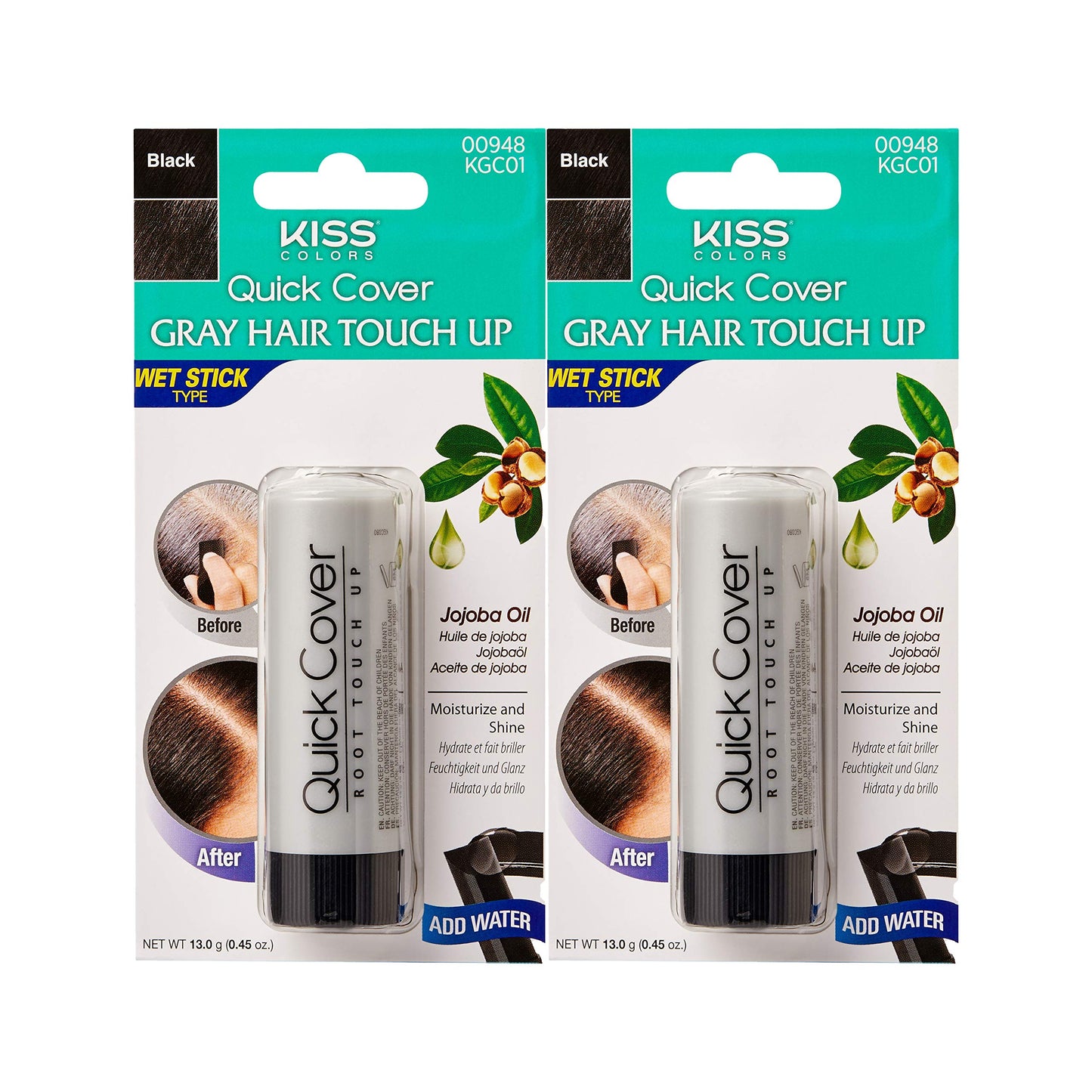 Kiss Quick Cover Gray Hair Touch up Wet Stick Type (2 Pack - Black)