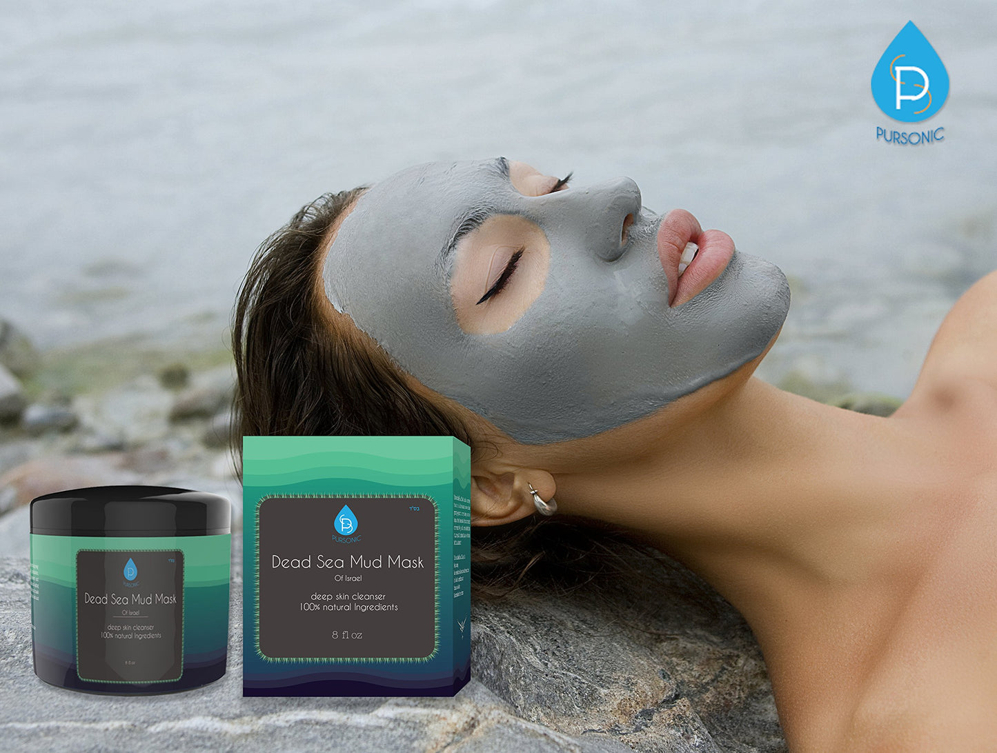 Pursonic Dead Sea Mud Mask For Face, Acne, Oily Skin & Blackheads, 100% Natural For Younger Looking Skin 8oz