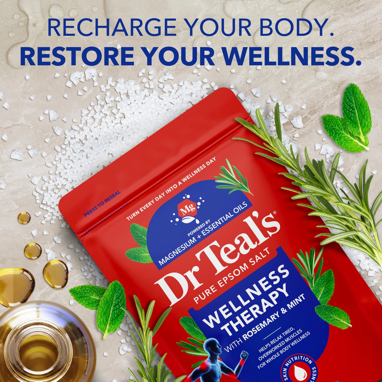 Dr Teal's Epsom Salt Magnesium Soak, Wellness Therapy with Rosemary & Mint, 3 lbs Beauty and Personal Care Dr Teal's