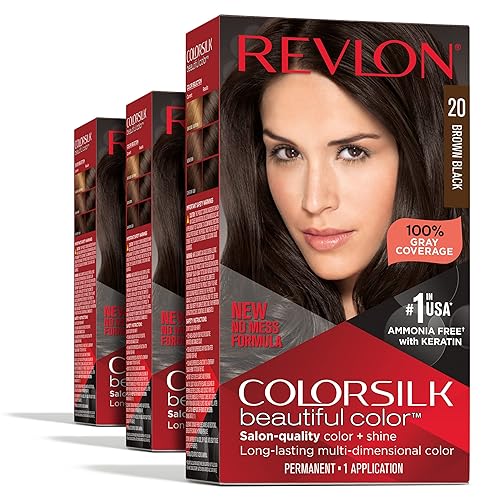 Revlon Permanent Hair Color, Permanent Hair Dye, Colorsilk with 100% Gray Coverage, Ammonia-Free, Keratin and Amino Acids, 20 Brown Black, 4.4 Oz