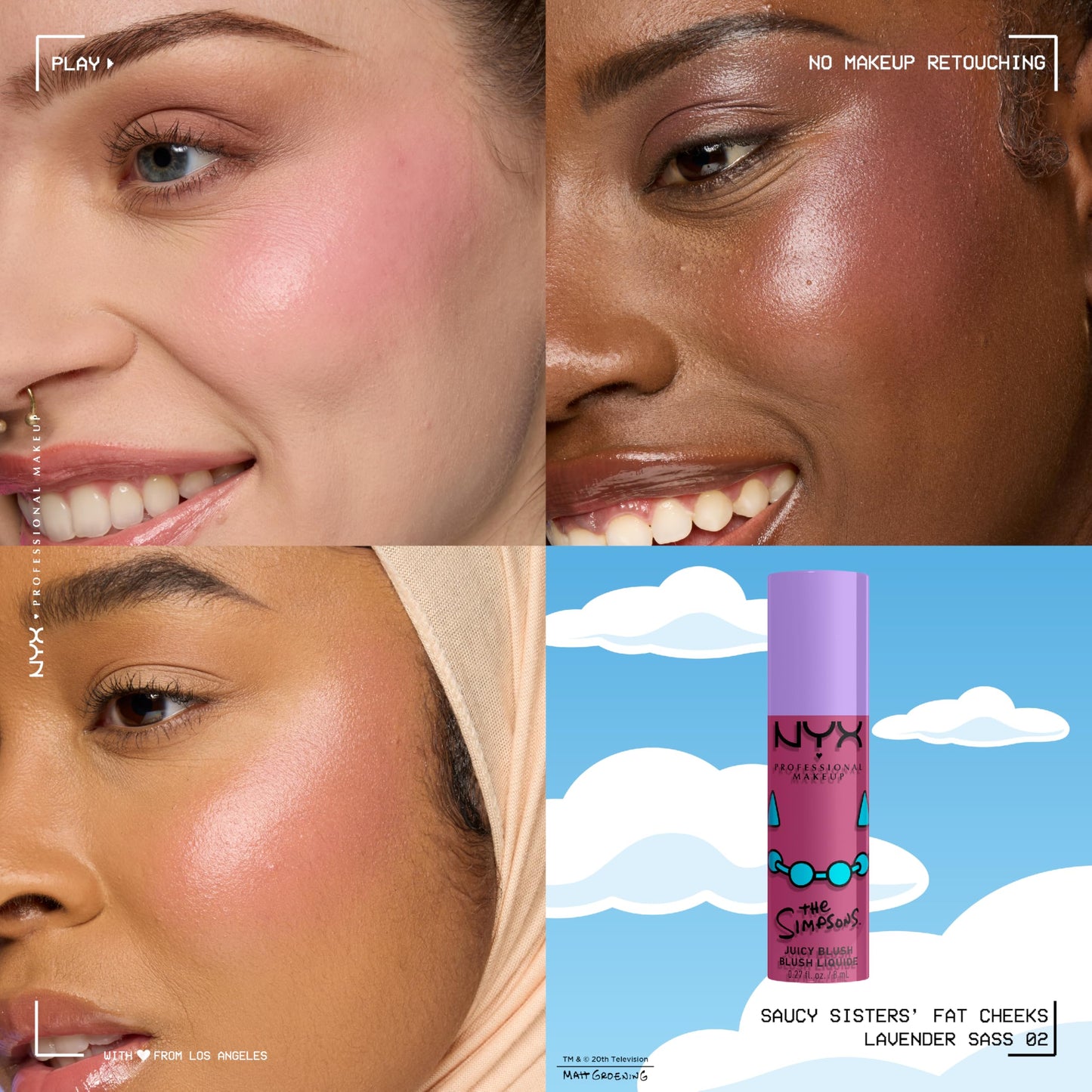 NYX PROFESSIONAL MAKEUP Saucy Sisters' Fat Cheeks Blush, Juicy Liquid Blush For A Radiant Pop of Color, The Simpsons Collaboration, Vegan