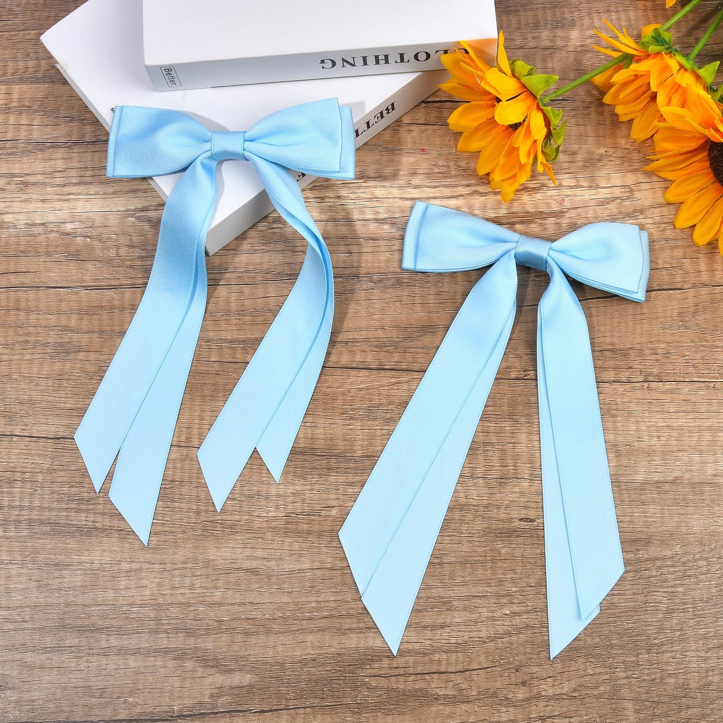 2PCS Silky Satin Hair Bows Hair Clip Blue Hair Ribbon Ponytail Holder Accessories Slides Metal Clips Hair Bow for Women Girls Toddlers Teens Kids Beauty and Personal Care Aileam