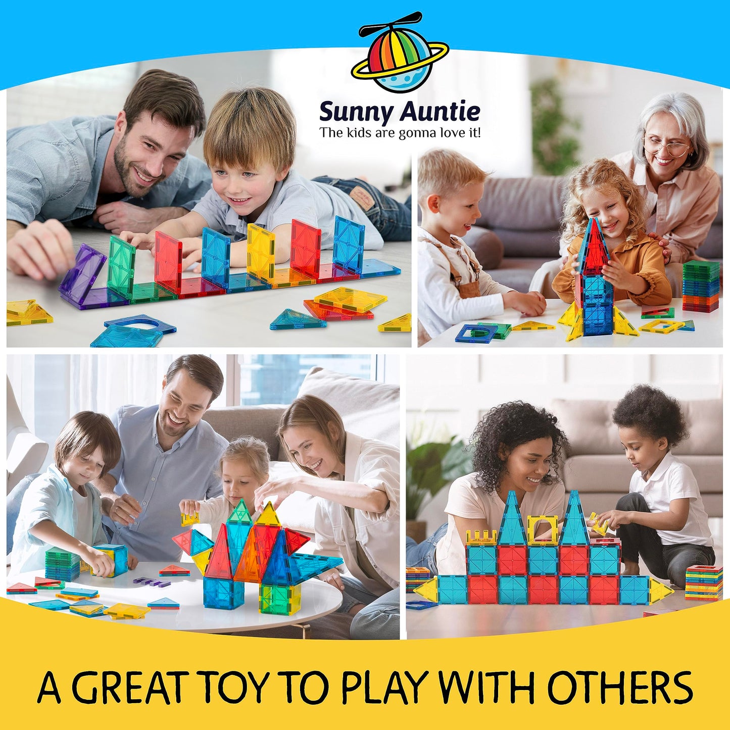 SUNNY AUNTIE Magnetic Tiles 125pcs XL Set + Bonus Zippered Case – Building Toy for Kids Ages 3-8, Educational STEM Gift for Boys & Girls