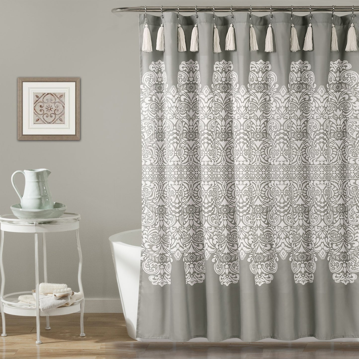 Lush Decor Boho Medallion Shower Curtain Single 72" W x 72" L Gray - Boho Shower Curtains for Bathroom Decor - Gray Bathroom Curtain