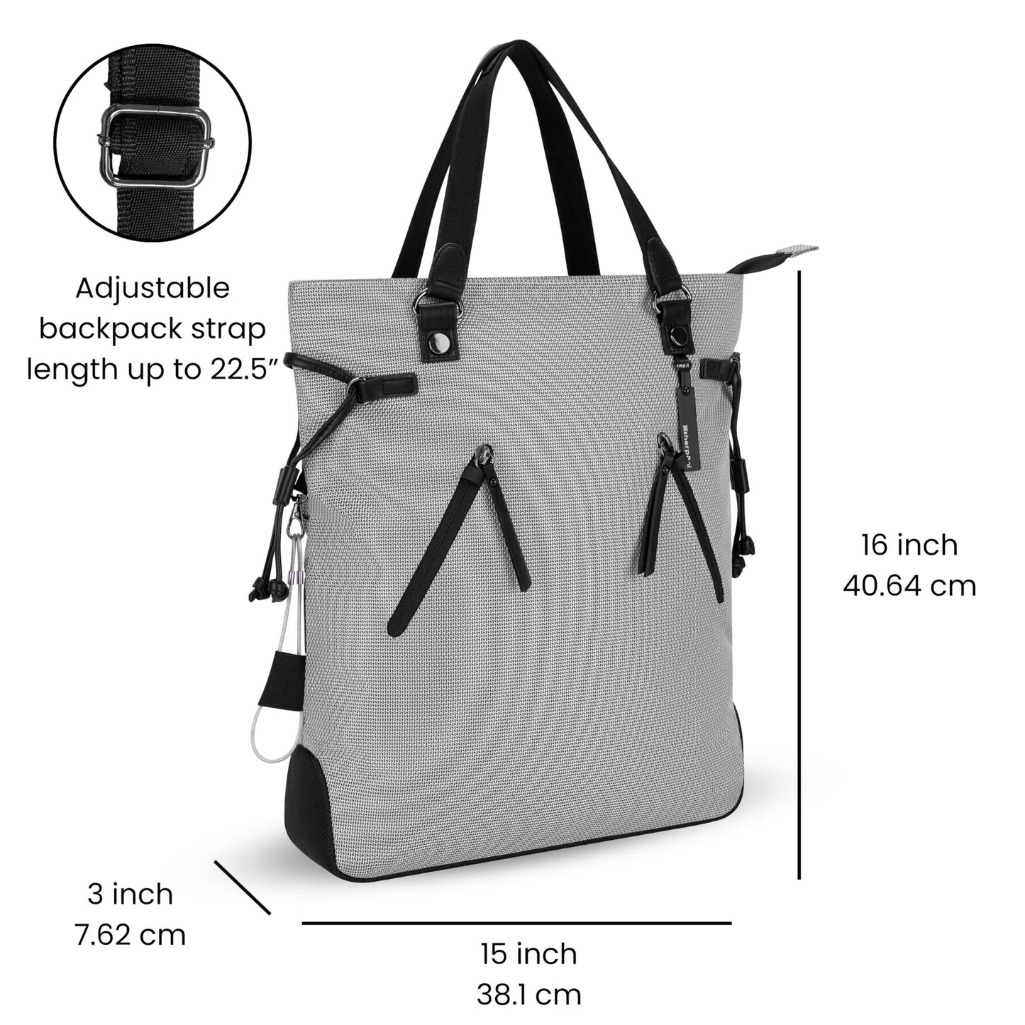 Sherpani Tempest, Anti Theft Convertible Backpack Tote, 14L Travel Backpack, Travel Gifts for Women, Handbags, RFID Protection, Metal Hardware, Fits 15” Laptop (No Sleeve) (Sterling)