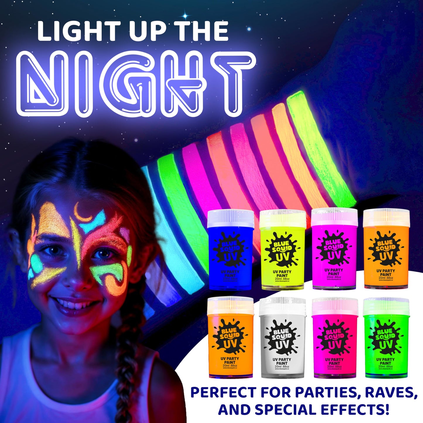 Blue Squid UV Body Paint - Glow in the Dark Body Paint, Neon Face Paint for Glow Party Accessories - Safe, Non-Toxic Black Light Glow Makeup