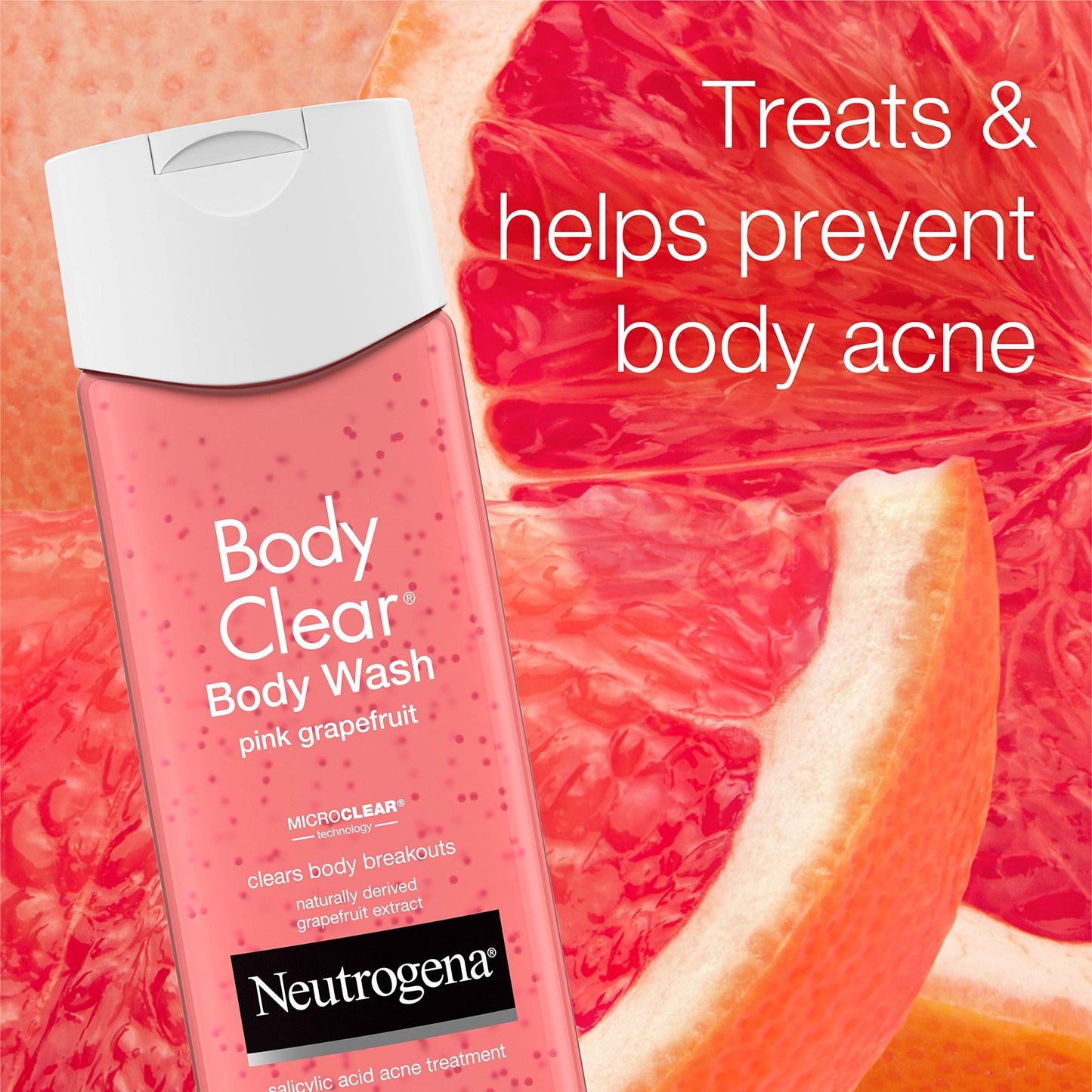 Neutrogena Body Clear Acne Treatment Body Wash with 2% Salicylic Acid Acne Medicine to Prevent Body Breakouts,Pink Grapefruit Shower Gel