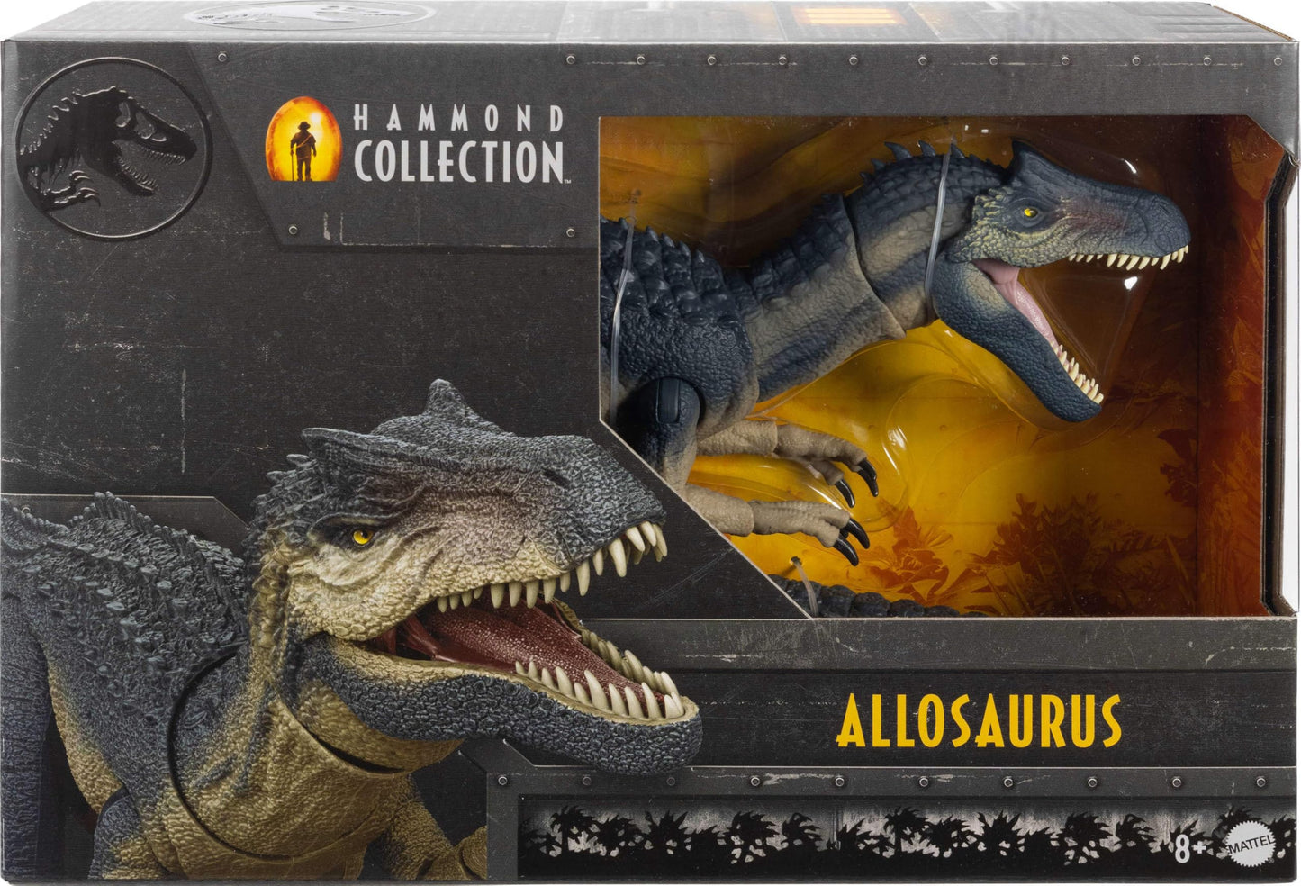 Mattel Jurassic World Hammond Collection Allosaurus Dinosaur Action Figure, Premium Movie Design, Glass Eyes & Wired Tail, 19 Points of Articulation