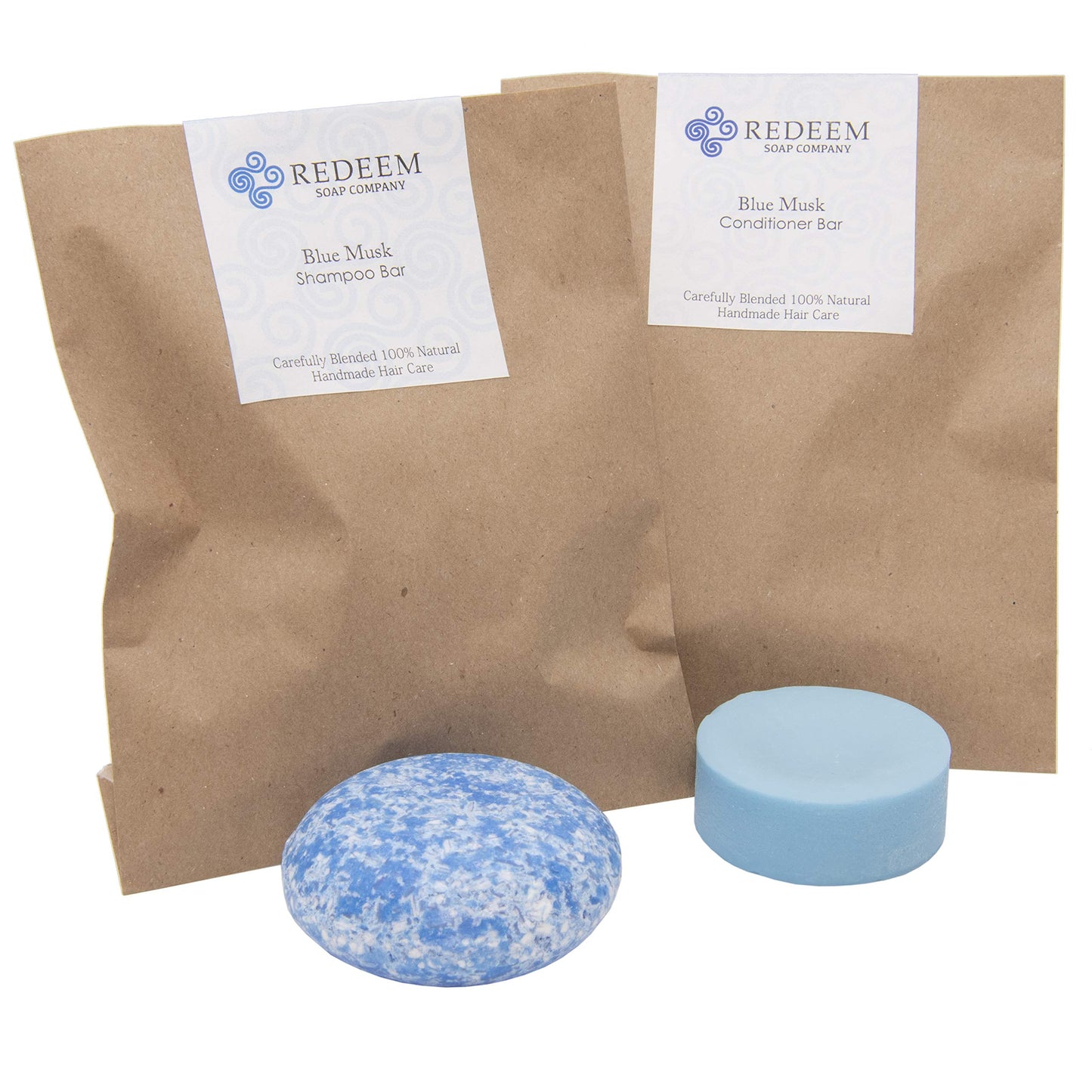 Redeem Soap Company Blue Musk Shampoo Bar and Conditioner Bar, Made in the USA, 3 oz Shampoo Bar, 1 oz Conditioner Bar, Zero Waste, No Plastic, SLS
