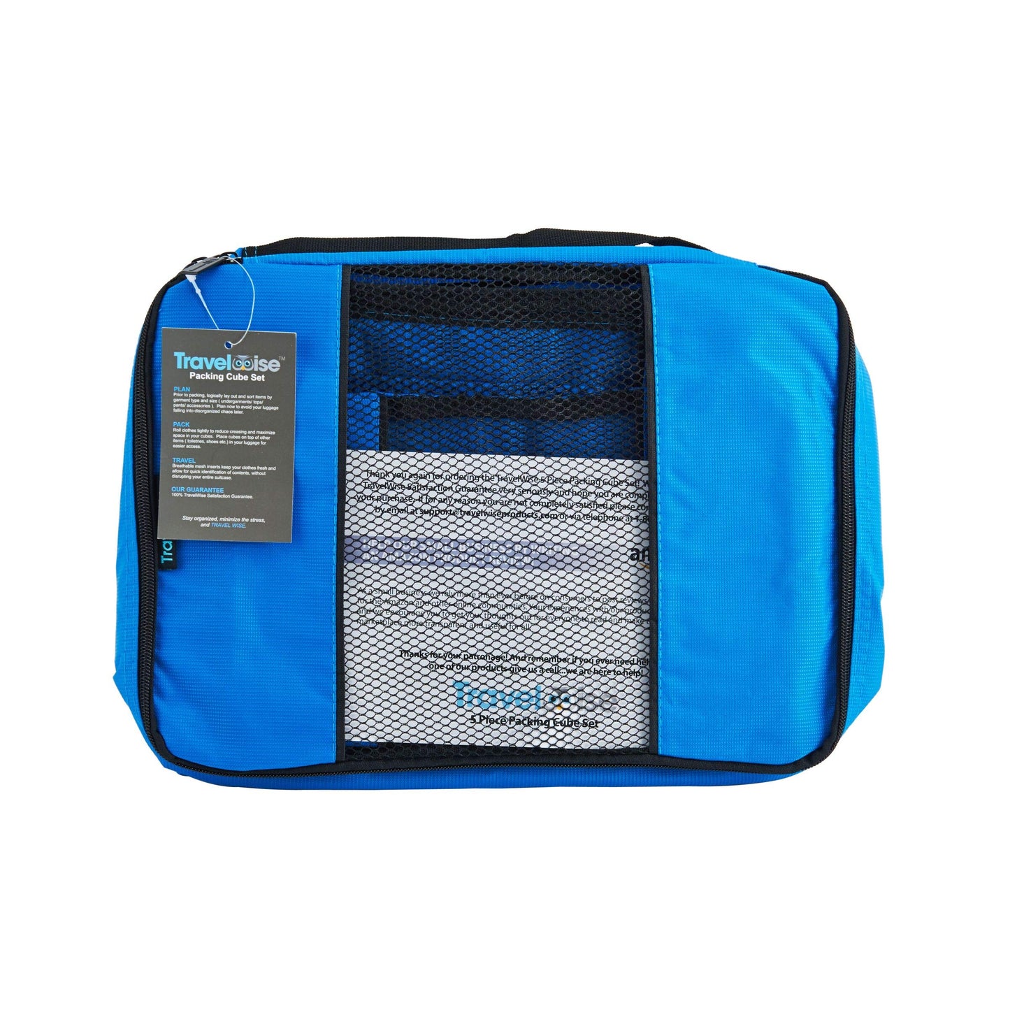 TravelWise Luggage Packing Organization Cubes 5 Pack, Blue, 2 Small, 2 Medium, 1 Large